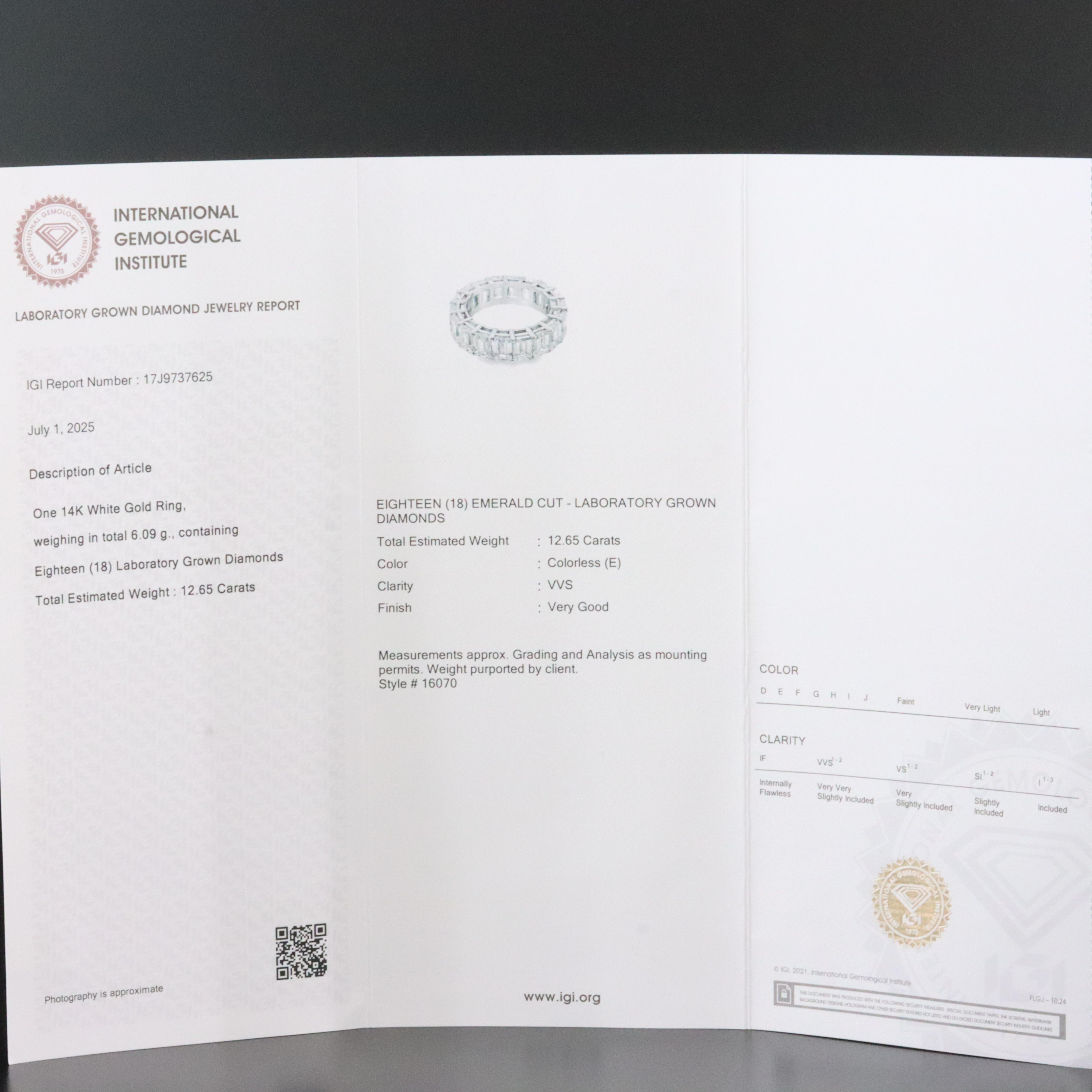 14K 12.65 CTW Lab Grown Diamond Eternity Band with IGI Jewelry Report