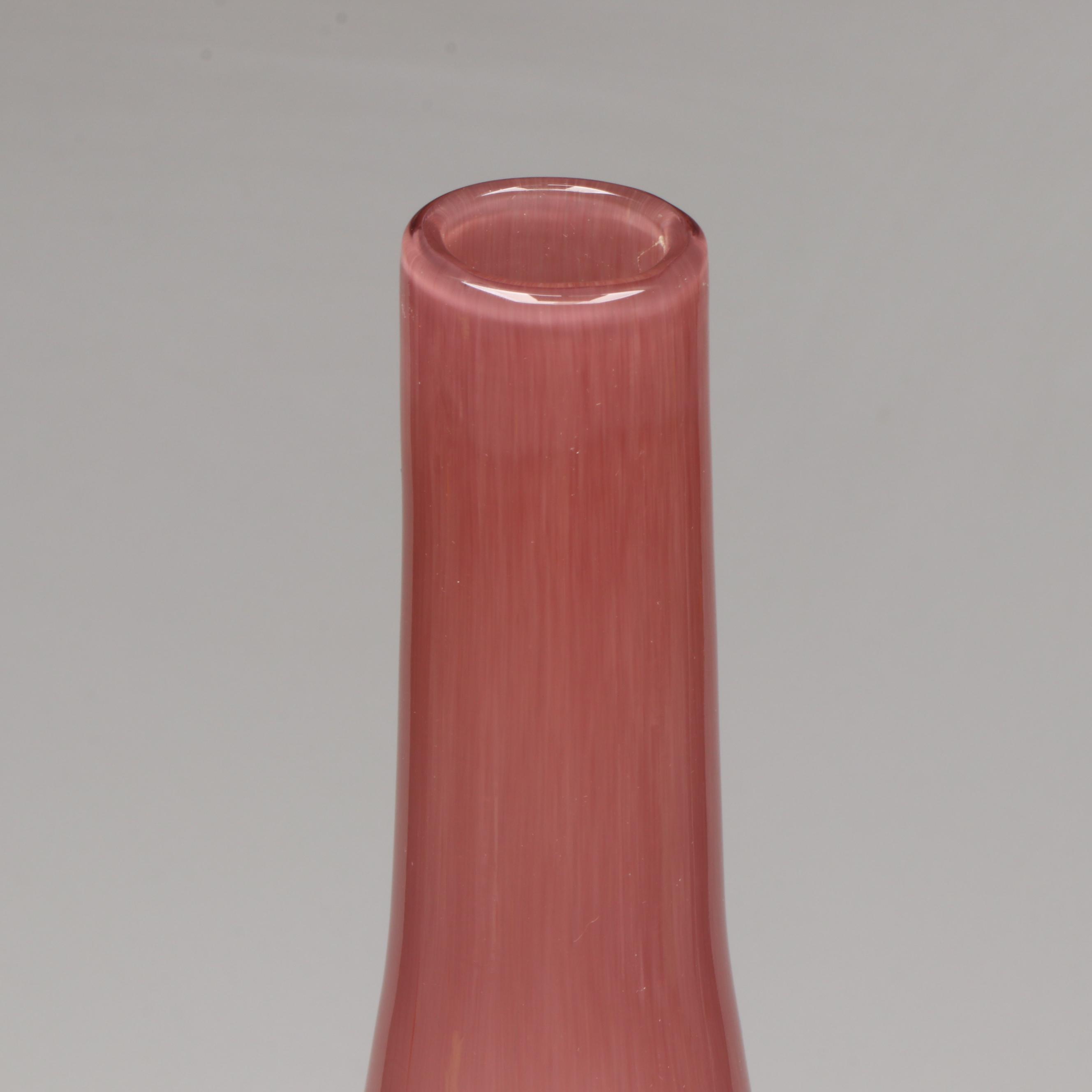 Mid Century Modern Style Purple and Orange Glass Vase with Other Green Vase