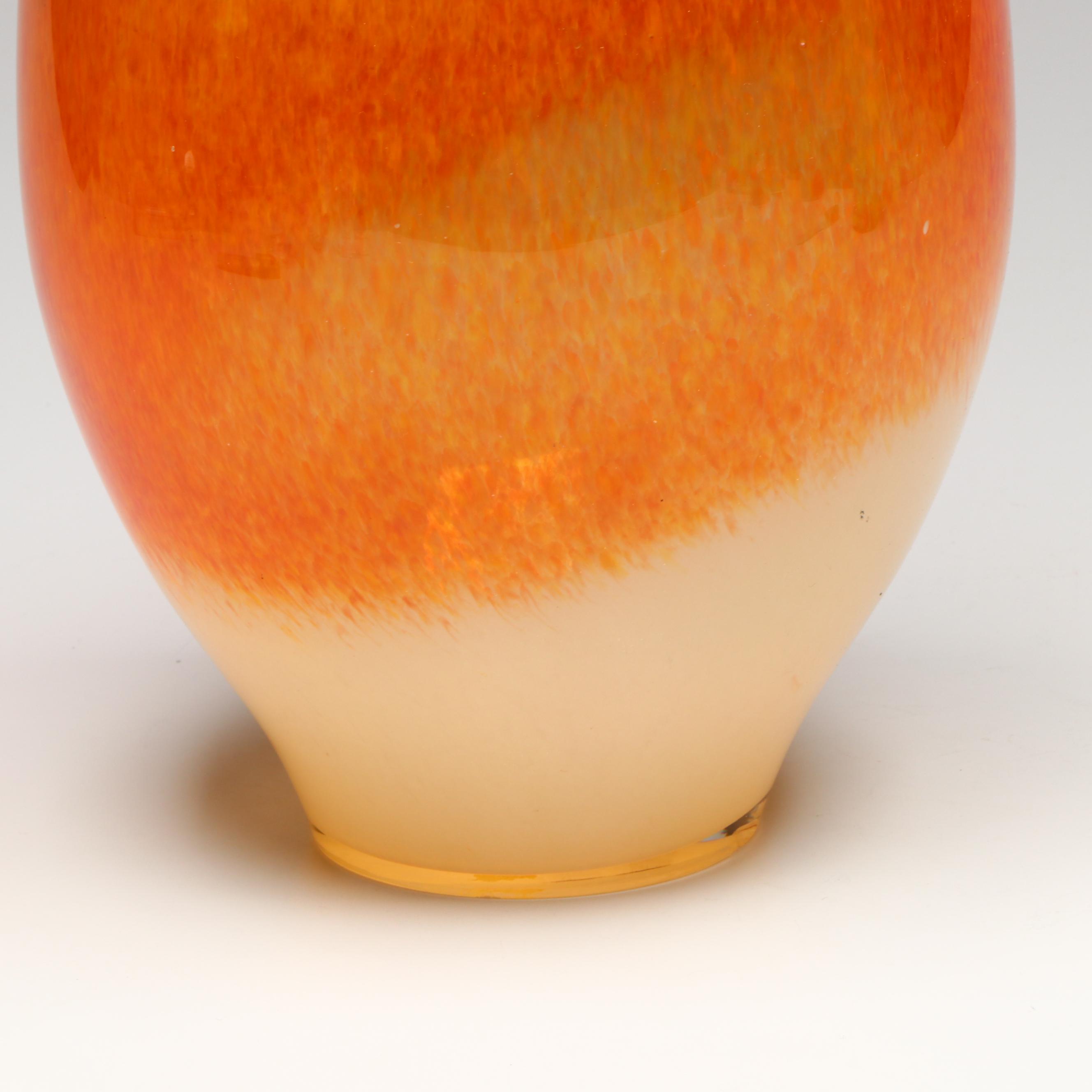 Mid Century Modern Style Purple and Orange Glass Vase with Other Green Vase