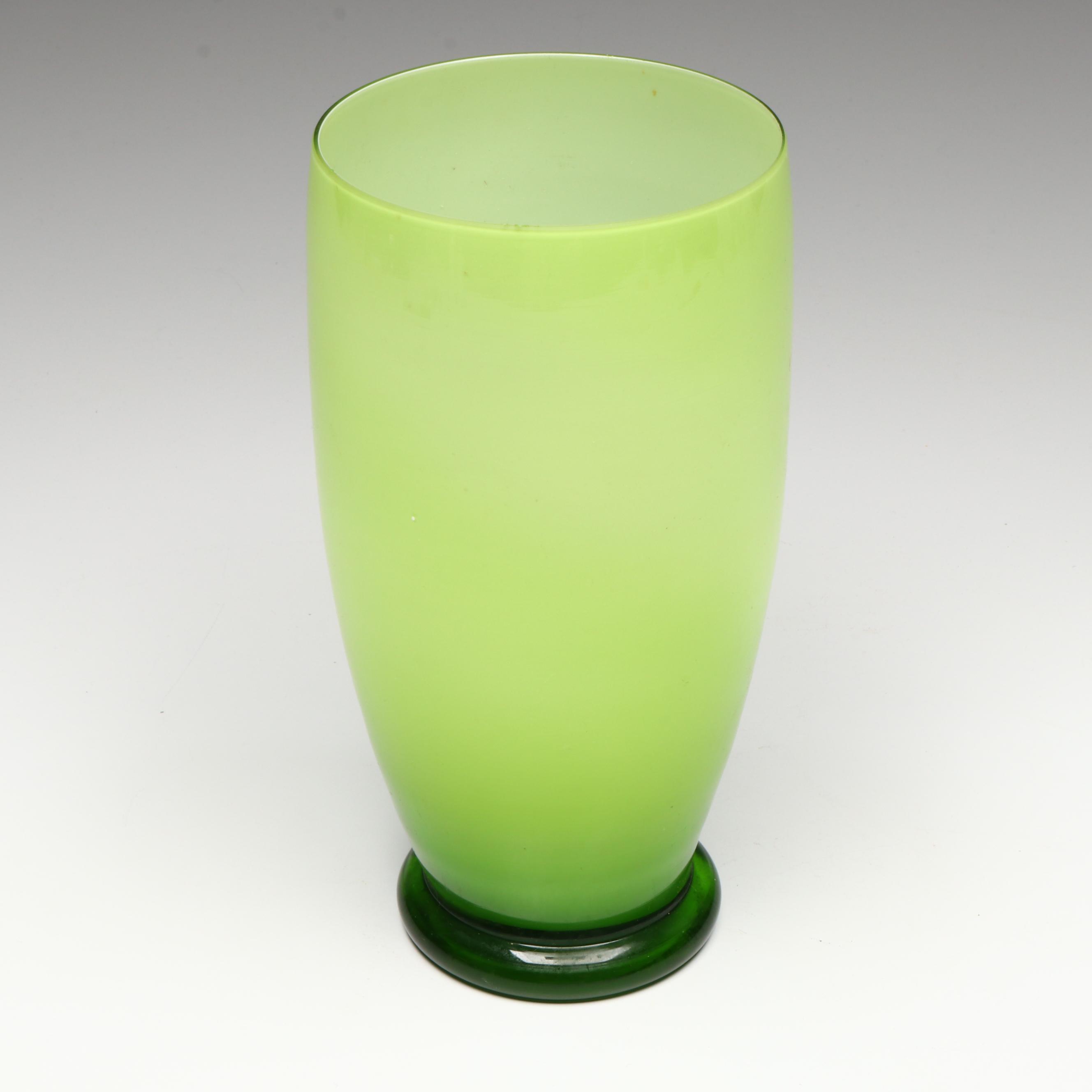 Mid Century Modern Style Purple and Orange Glass Vase with Other Green Vase