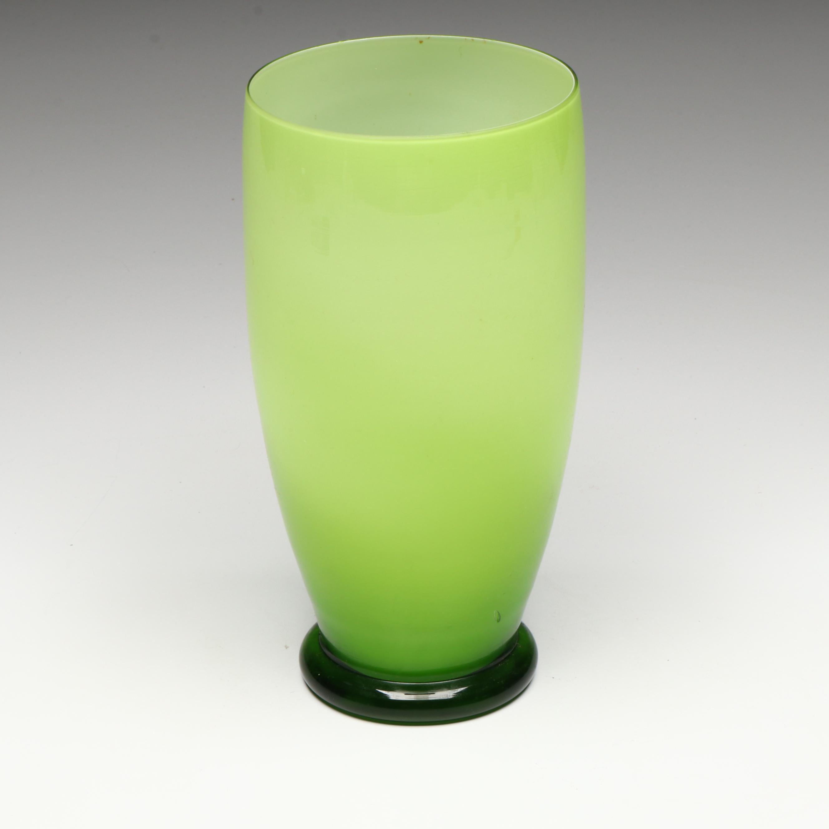 Mid Century Modern Style Purple and Orange Glass Vase with Other Green Vase