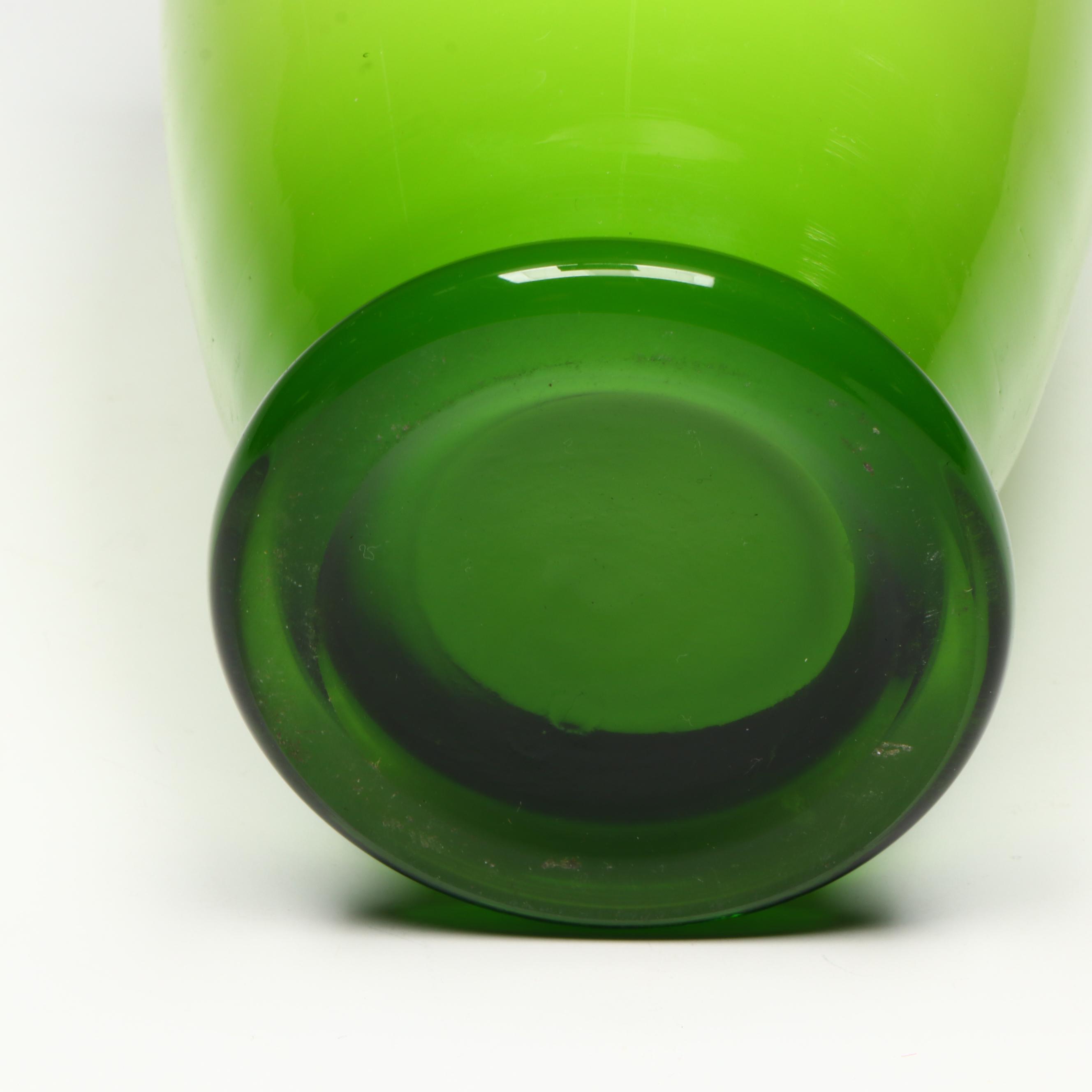 Mid Century Modern Style Purple and Orange Glass Vase with Other Green Vase