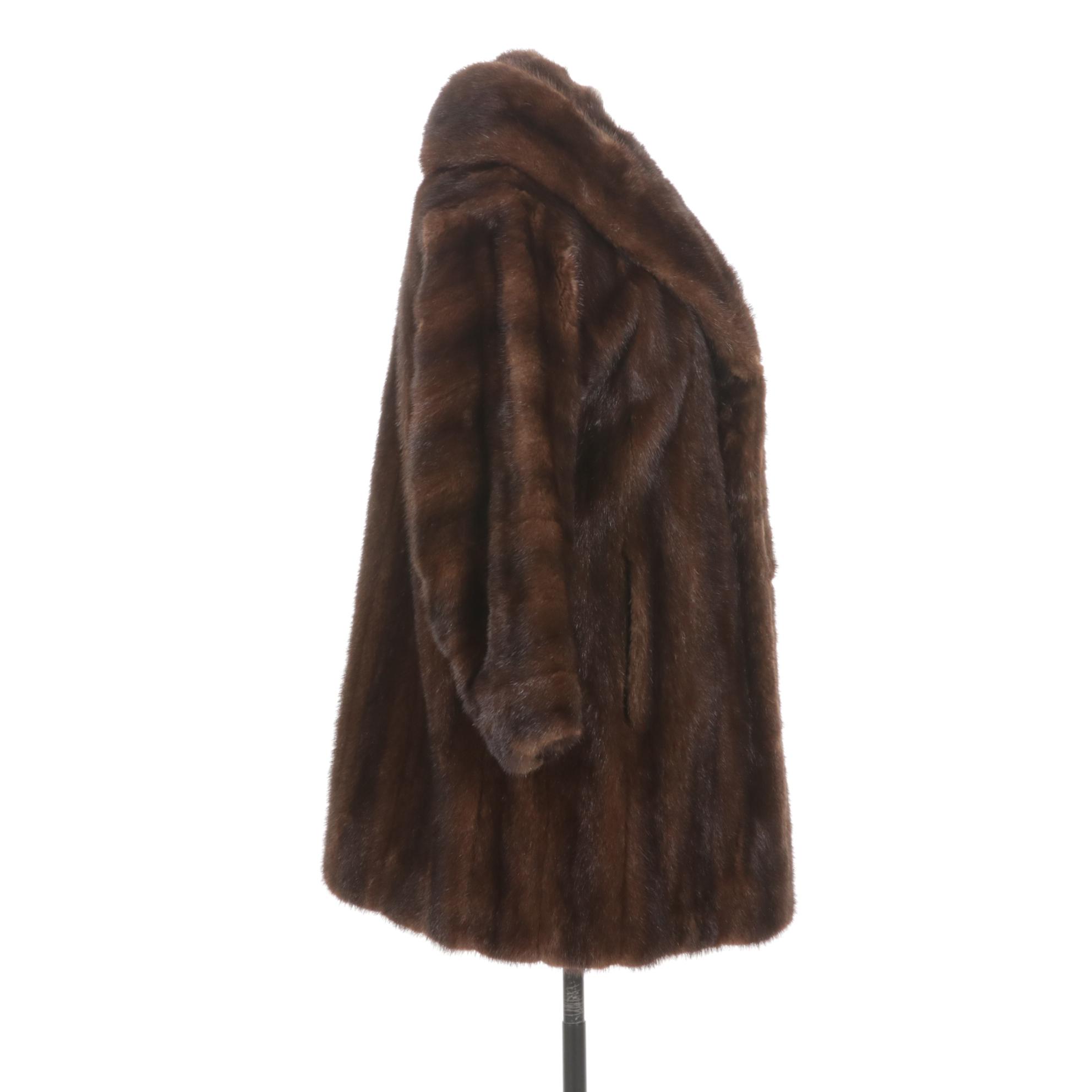 Ranch Mink Fur Stroller with Rolled Collar and Horizontal Pelt Sleeves