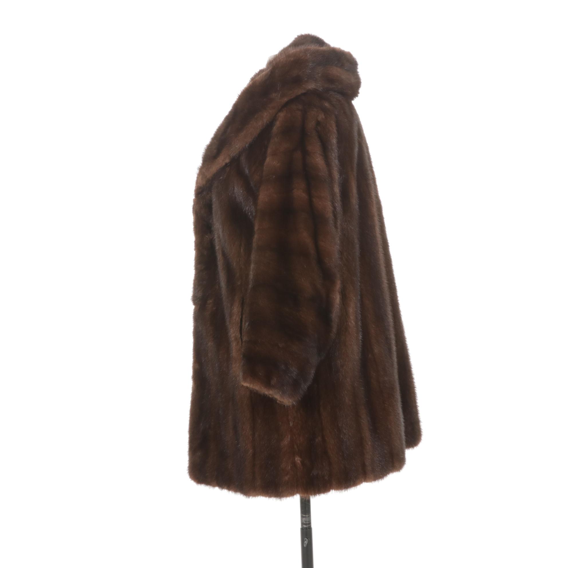 Ranch Mink Fur Stroller with Rolled Collar and Horizontal Pelt Sleeves