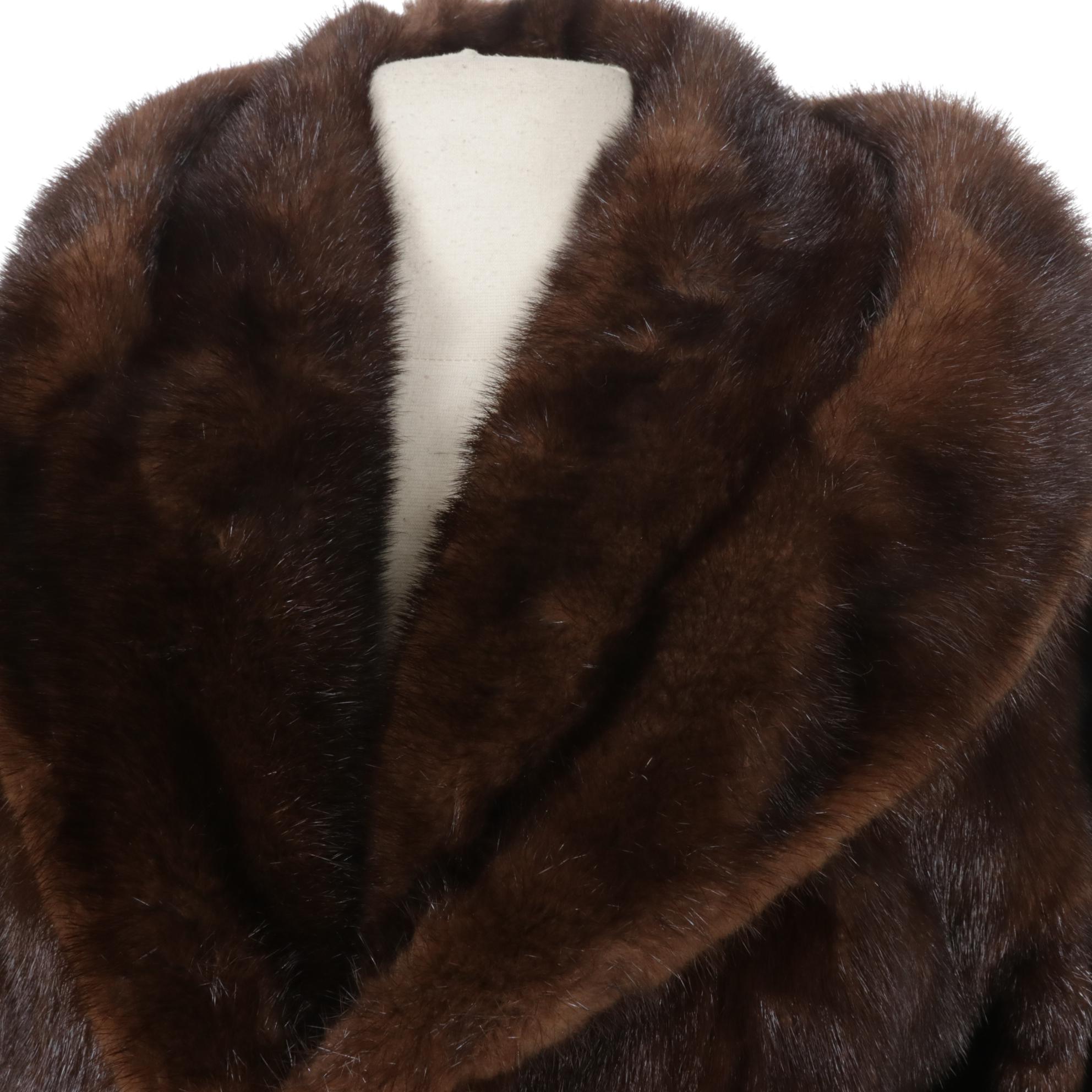 Ranch Mink Fur Stroller with Rolled Collar and Horizontal Pelt Sleeves