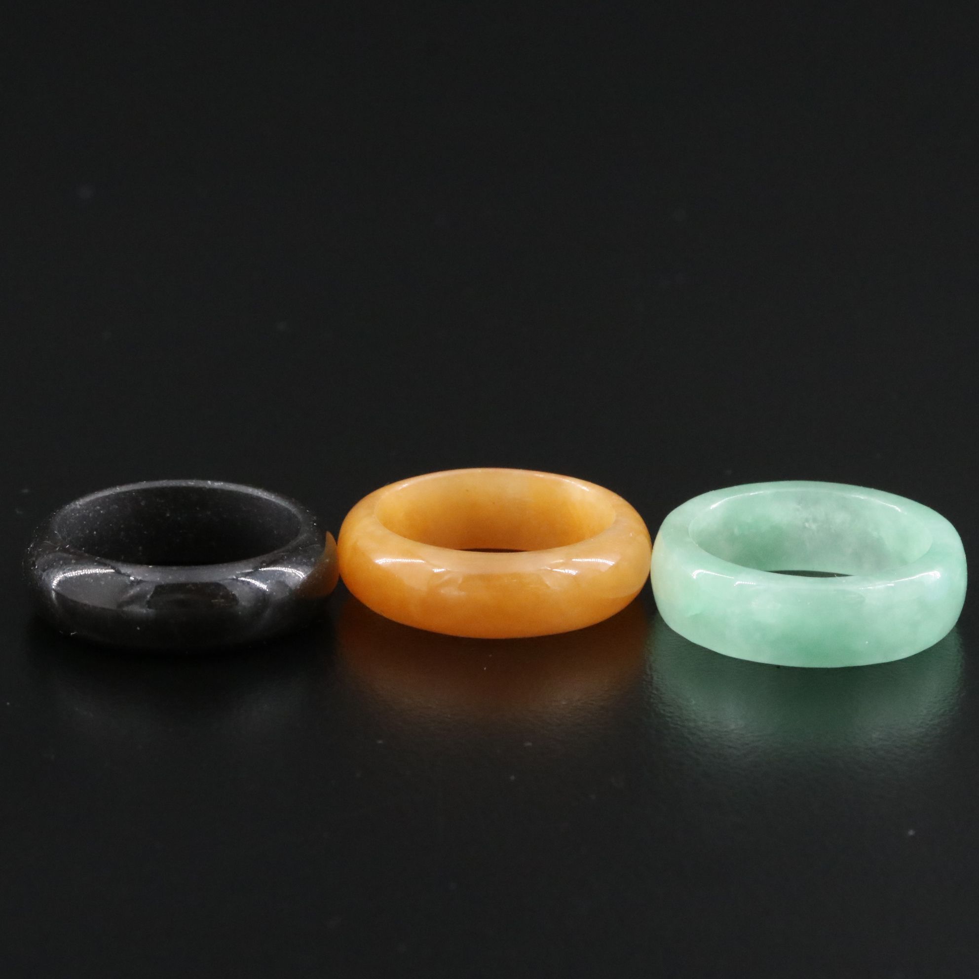 Jadeite and Black Onyx Hololith Rings