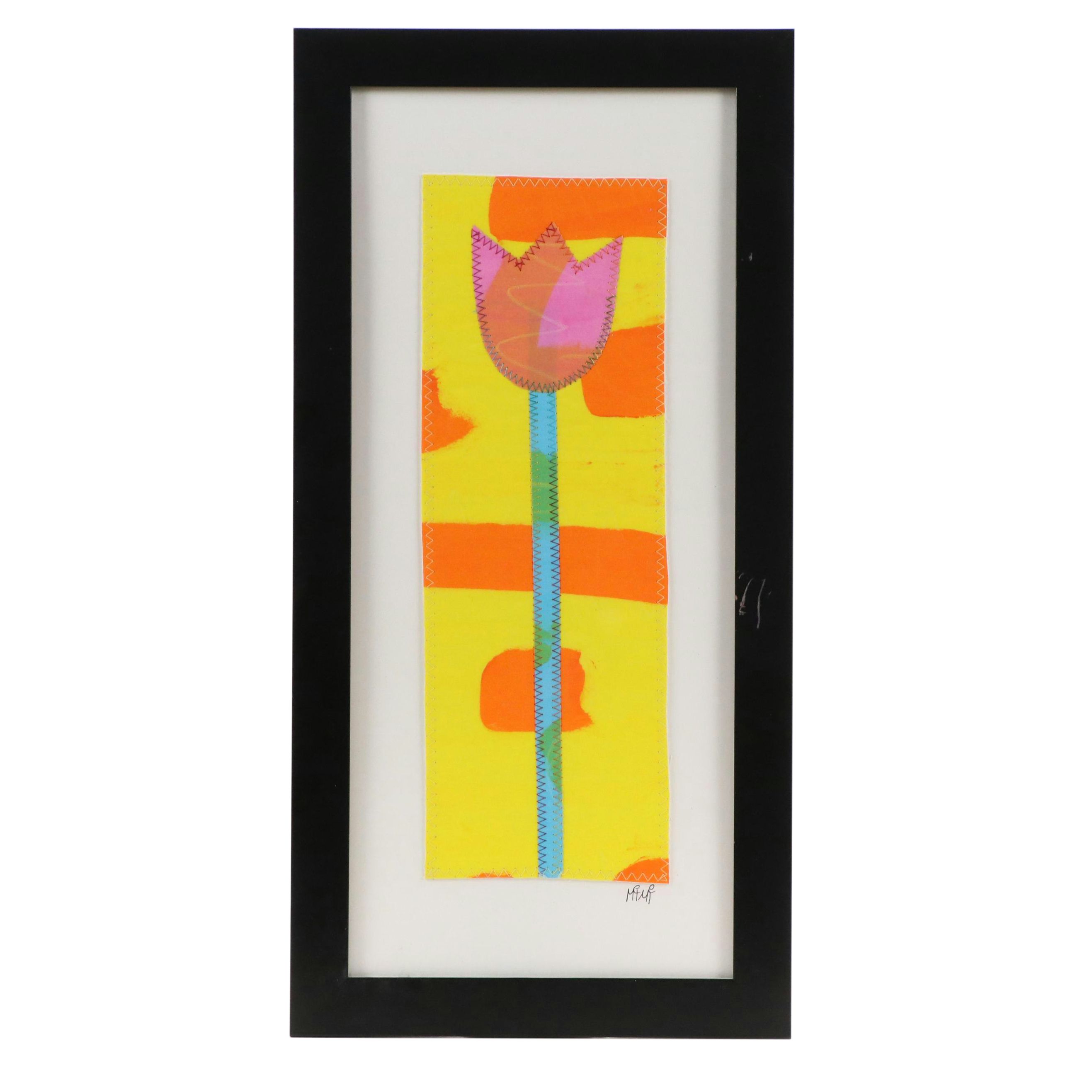 Abstract Mixed Media Assemblage of Tulip, 21st Century