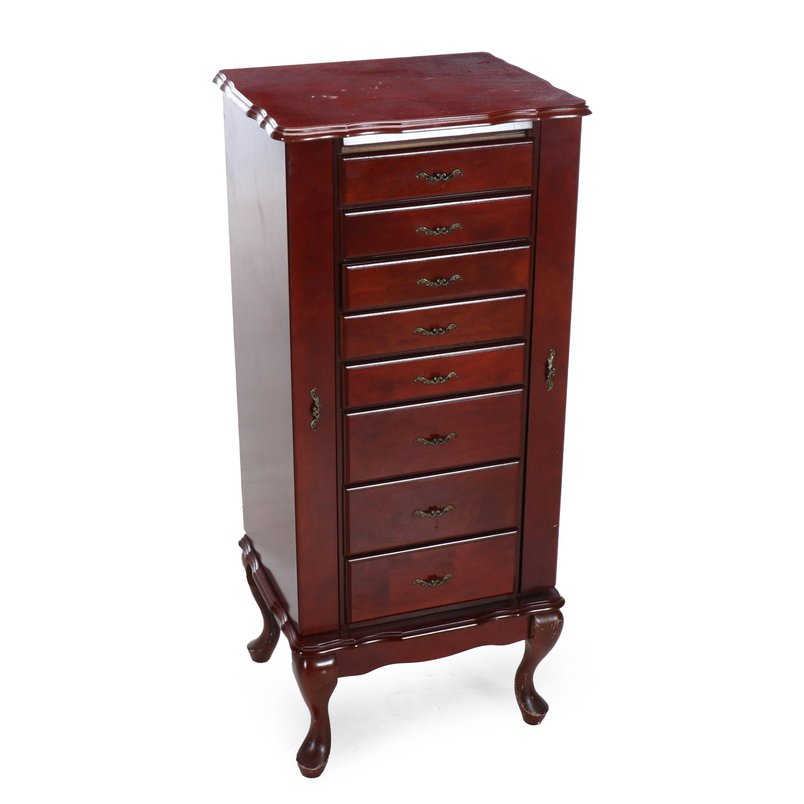 Powell Queen Anne Style Mahogany Finish Wood Jewelry Armoire, 1988