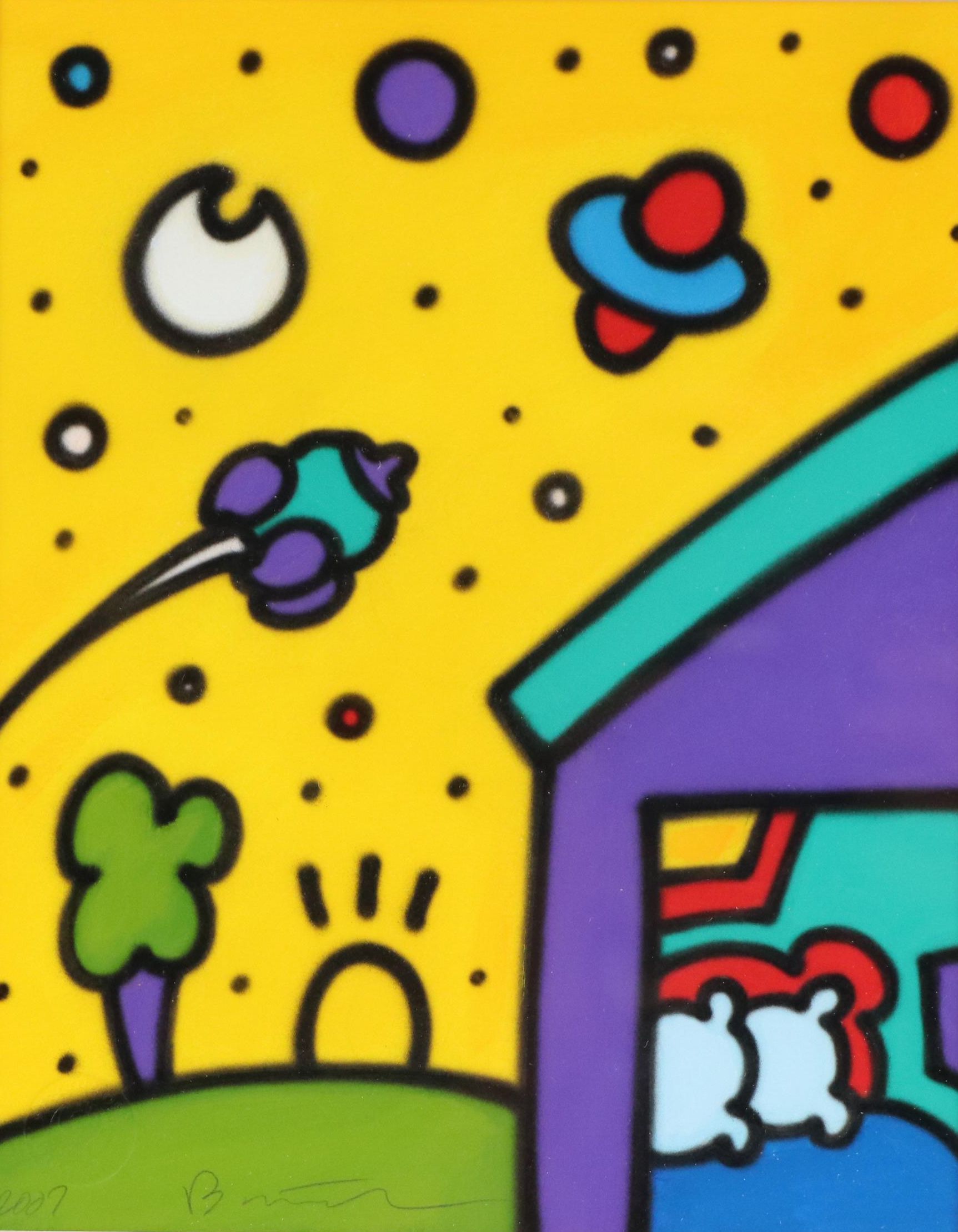 Pop Art Style Airbrush Painting with House in Sunset Landscape, 2007