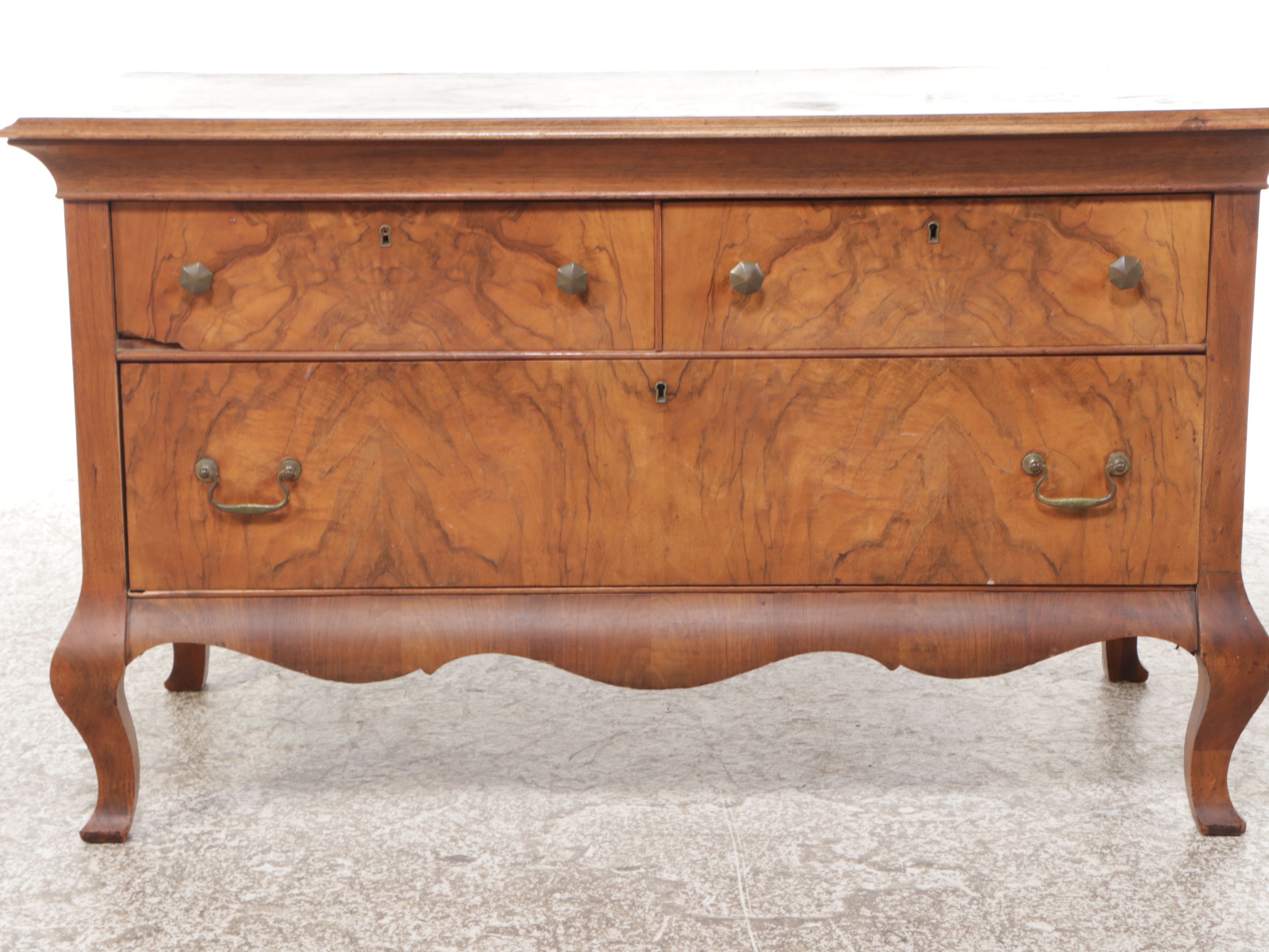 Burl Wood Three-Drawer Low Dresser