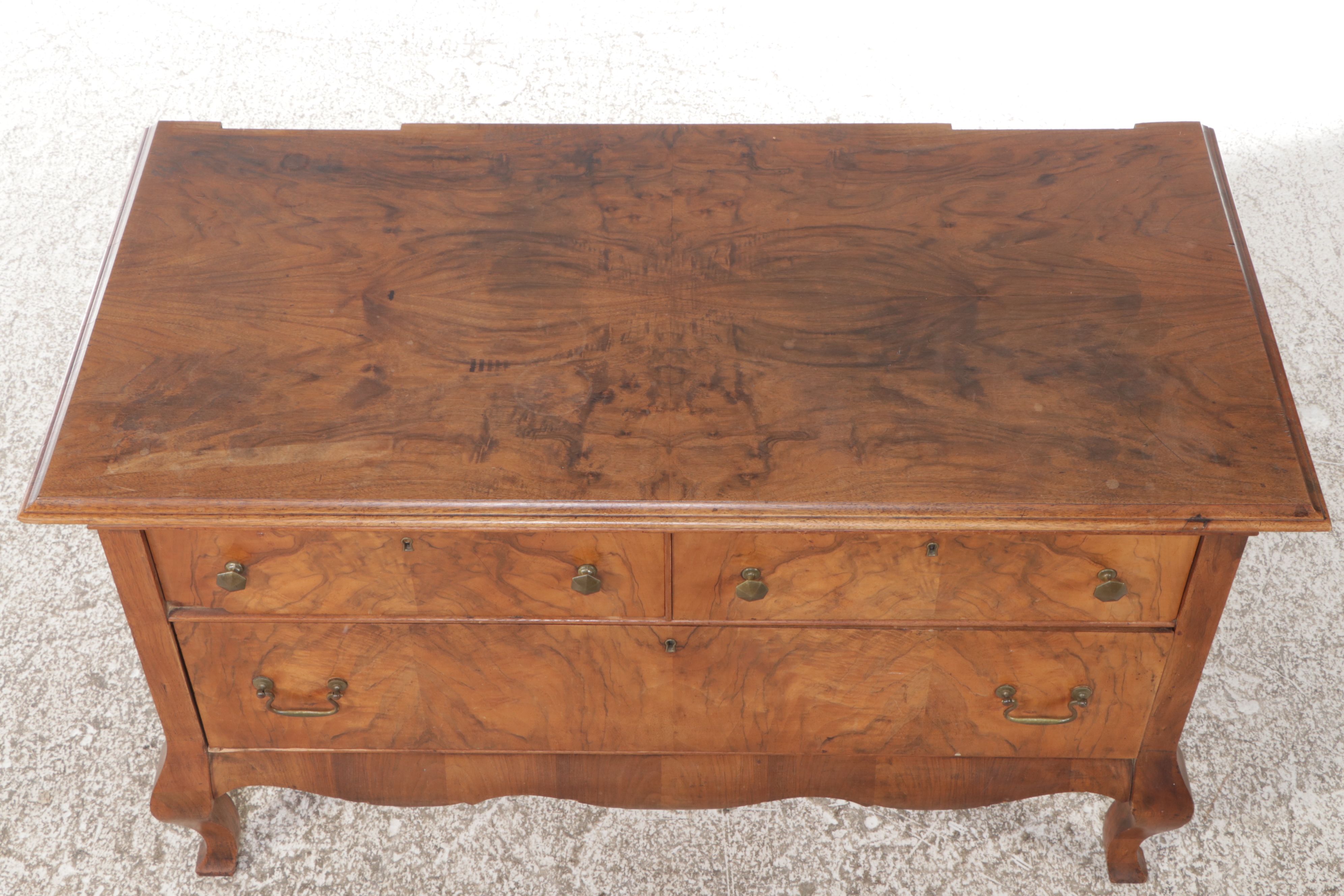 Burl Wood Three-Drawer Low Dresser