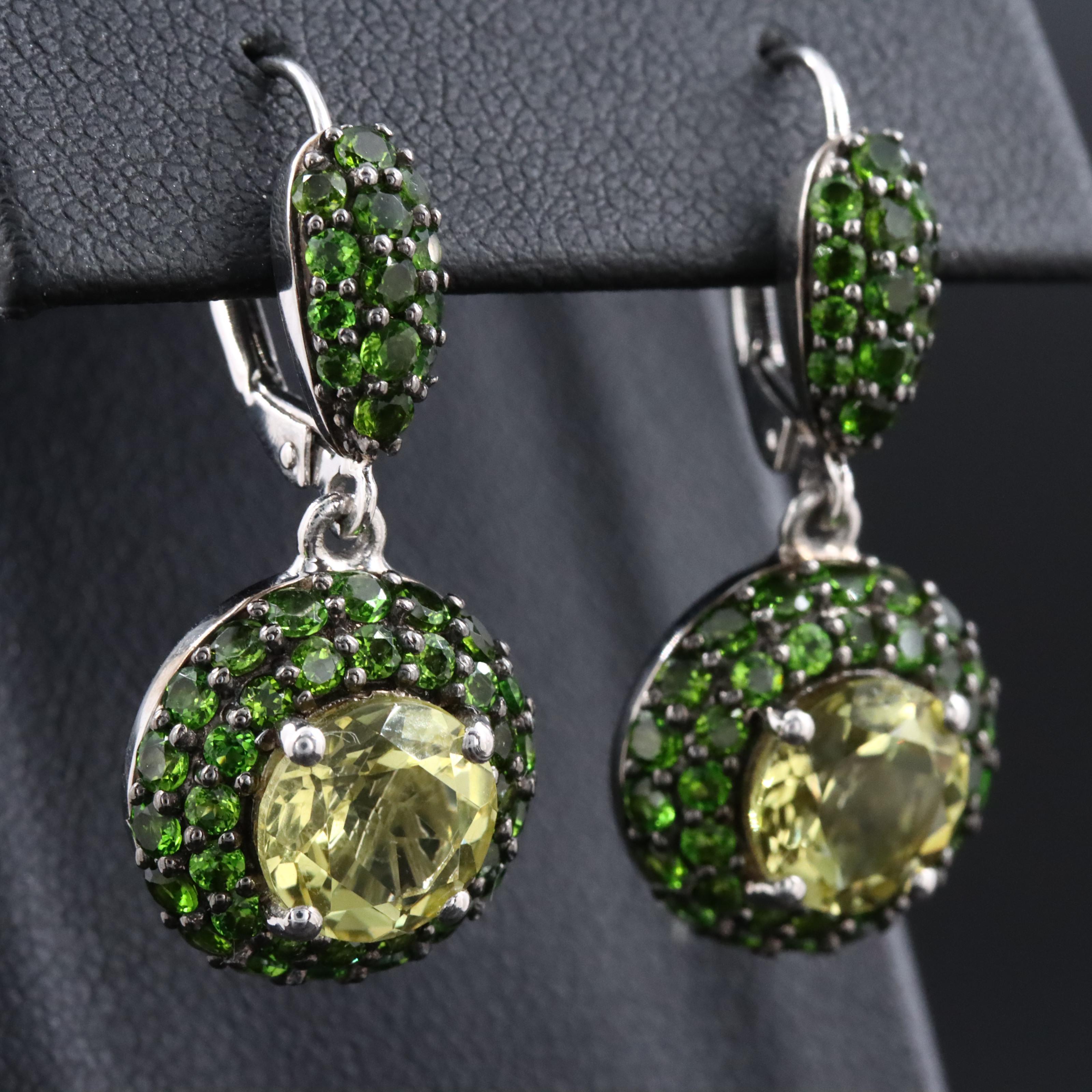 Sterling Citrine and Diopside Dangle Earrings