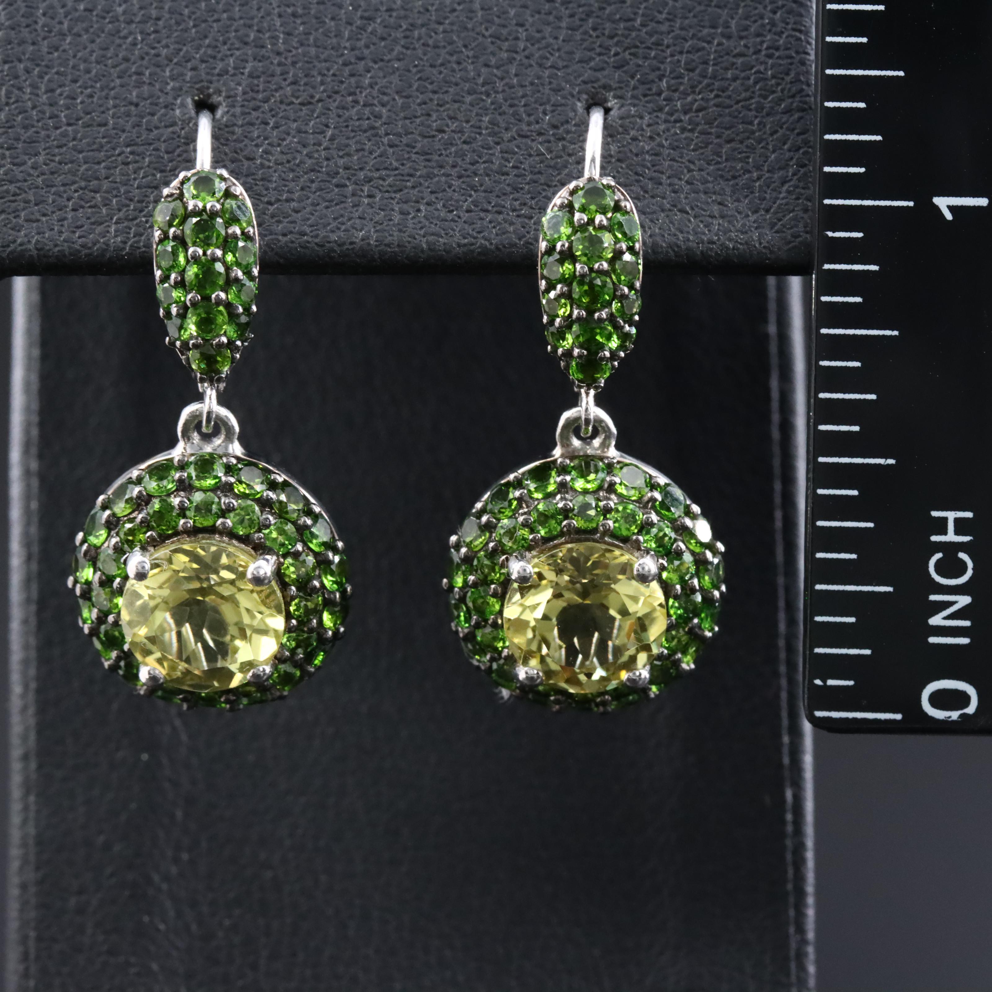 Sterling Citrine and Diopside Dangle Earrings