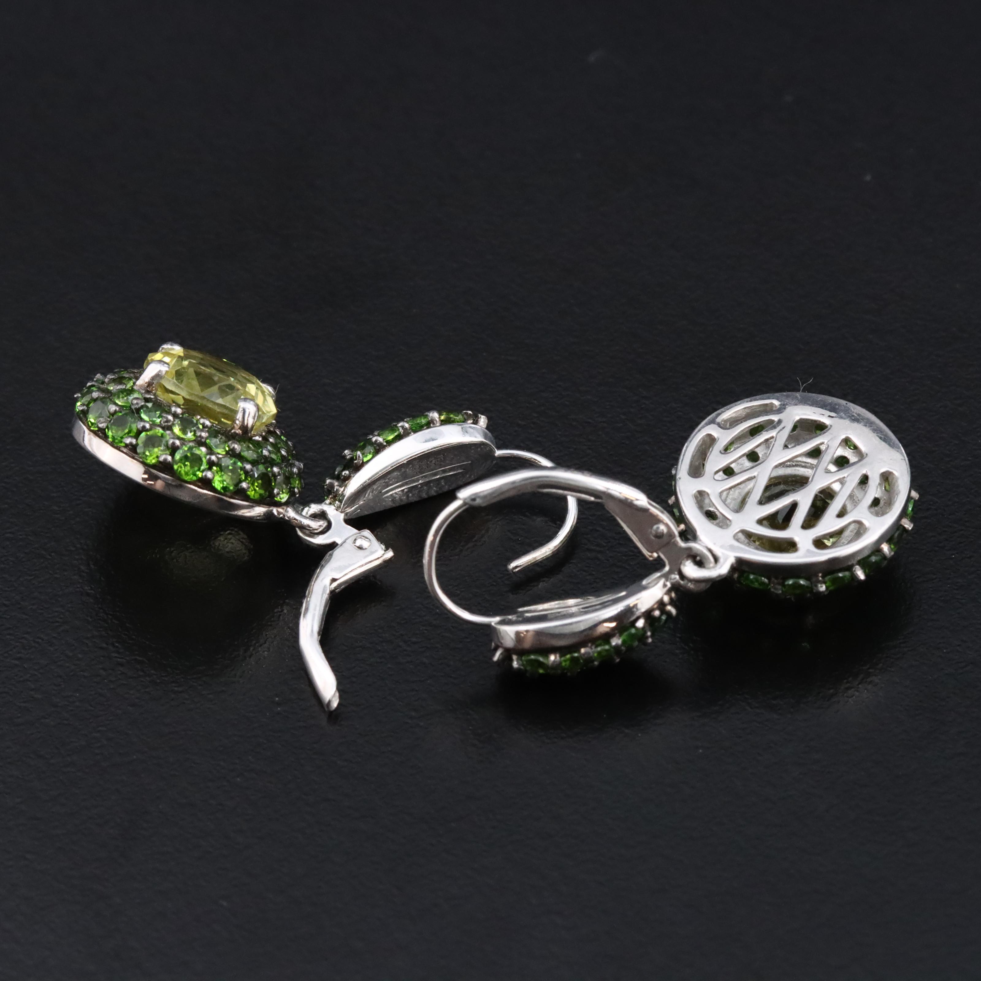 Sterling Citrine and Diopside Dangle Earrings