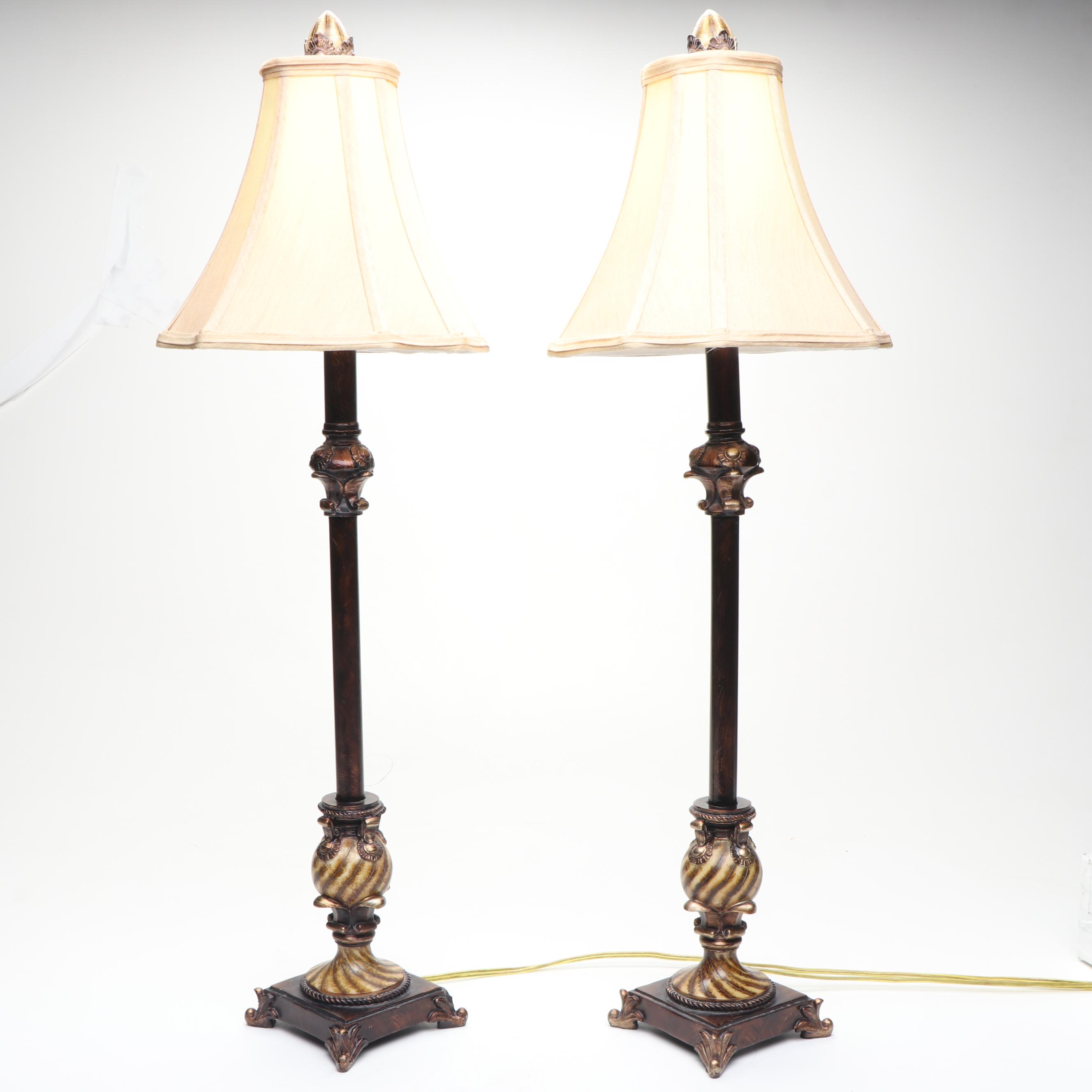 Neoclassical Style Wood Console Table Lamps with Silk Shades