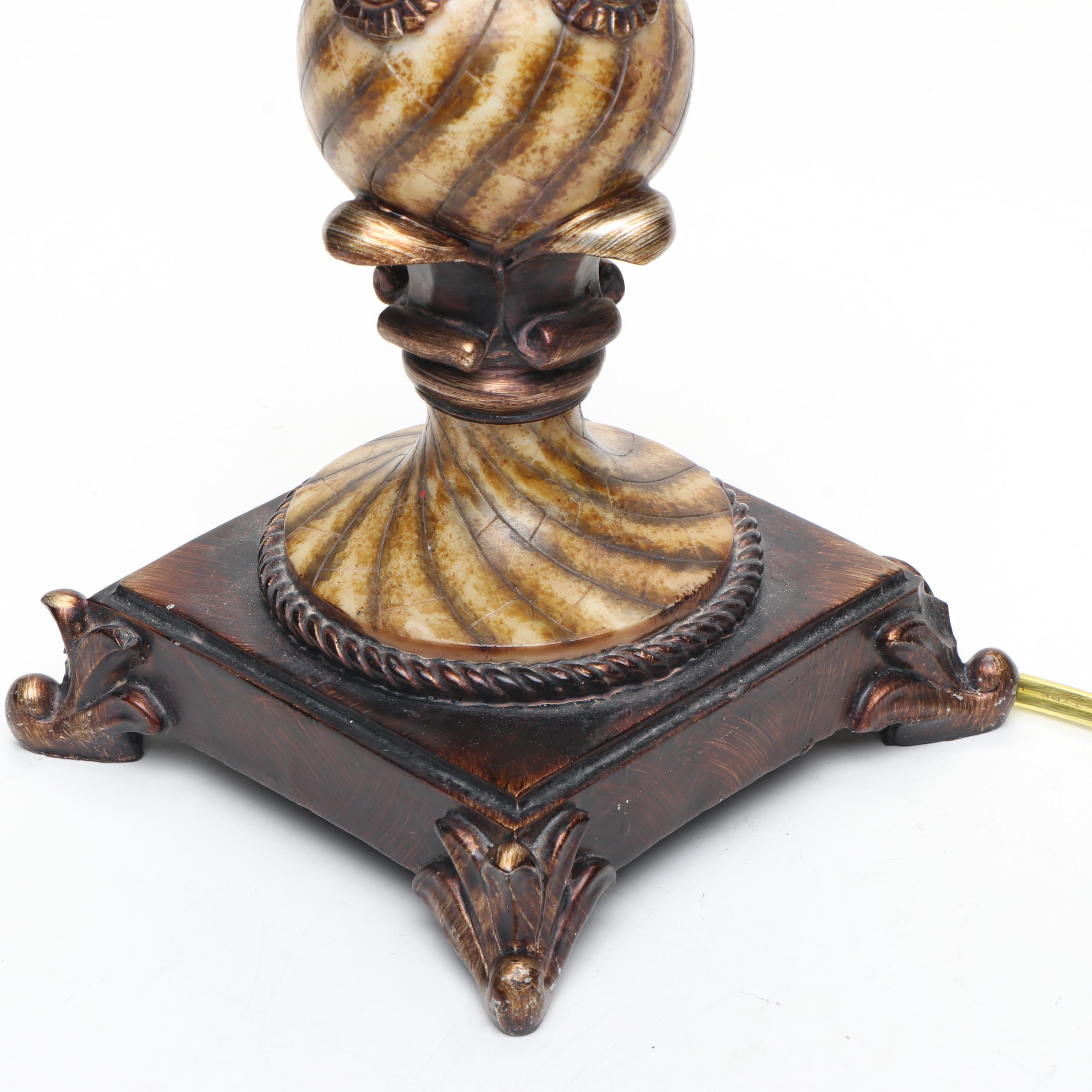 Neoclassical Style Wood Console Table Lamps with Silk Shades