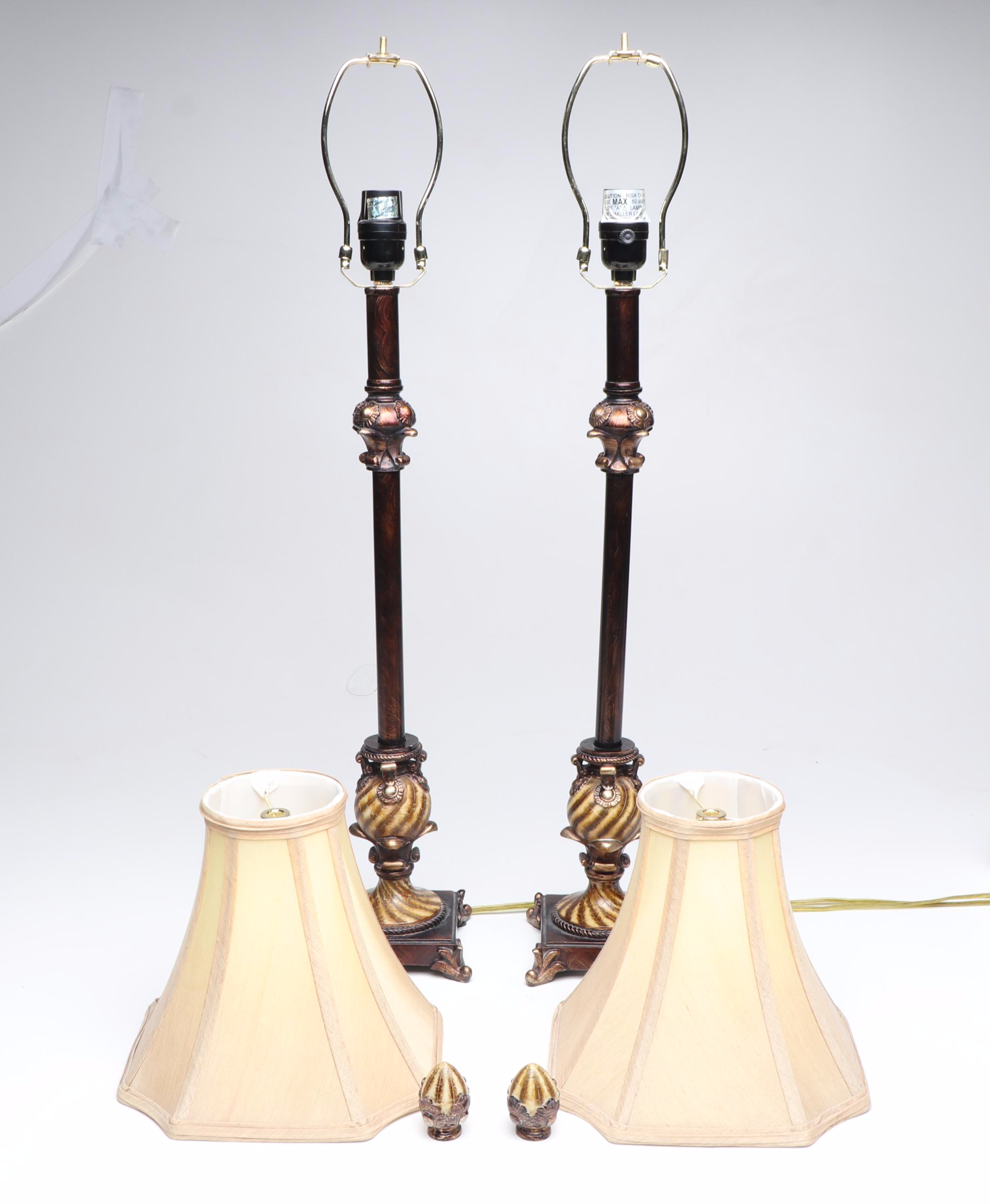 Neoclassical Style Wood Console Table Lamps with Silk Shades