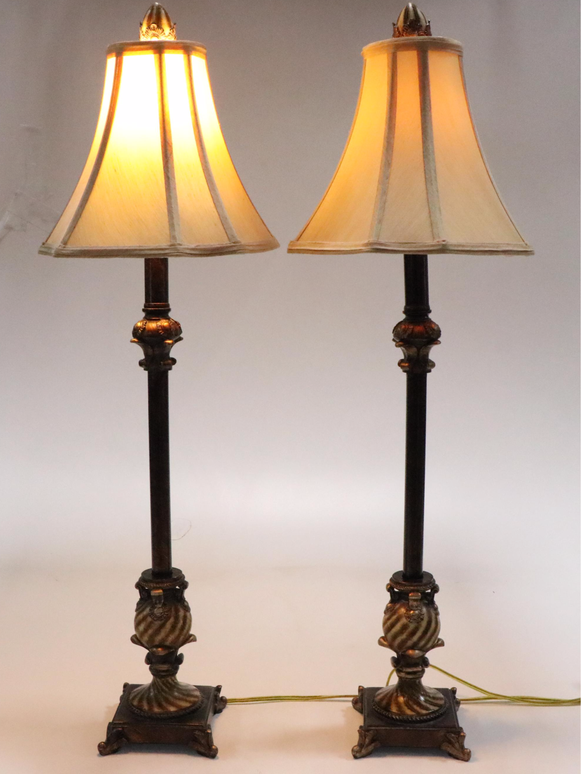 Neoclassical Style Wood Console Table Lamps with Silk Shades