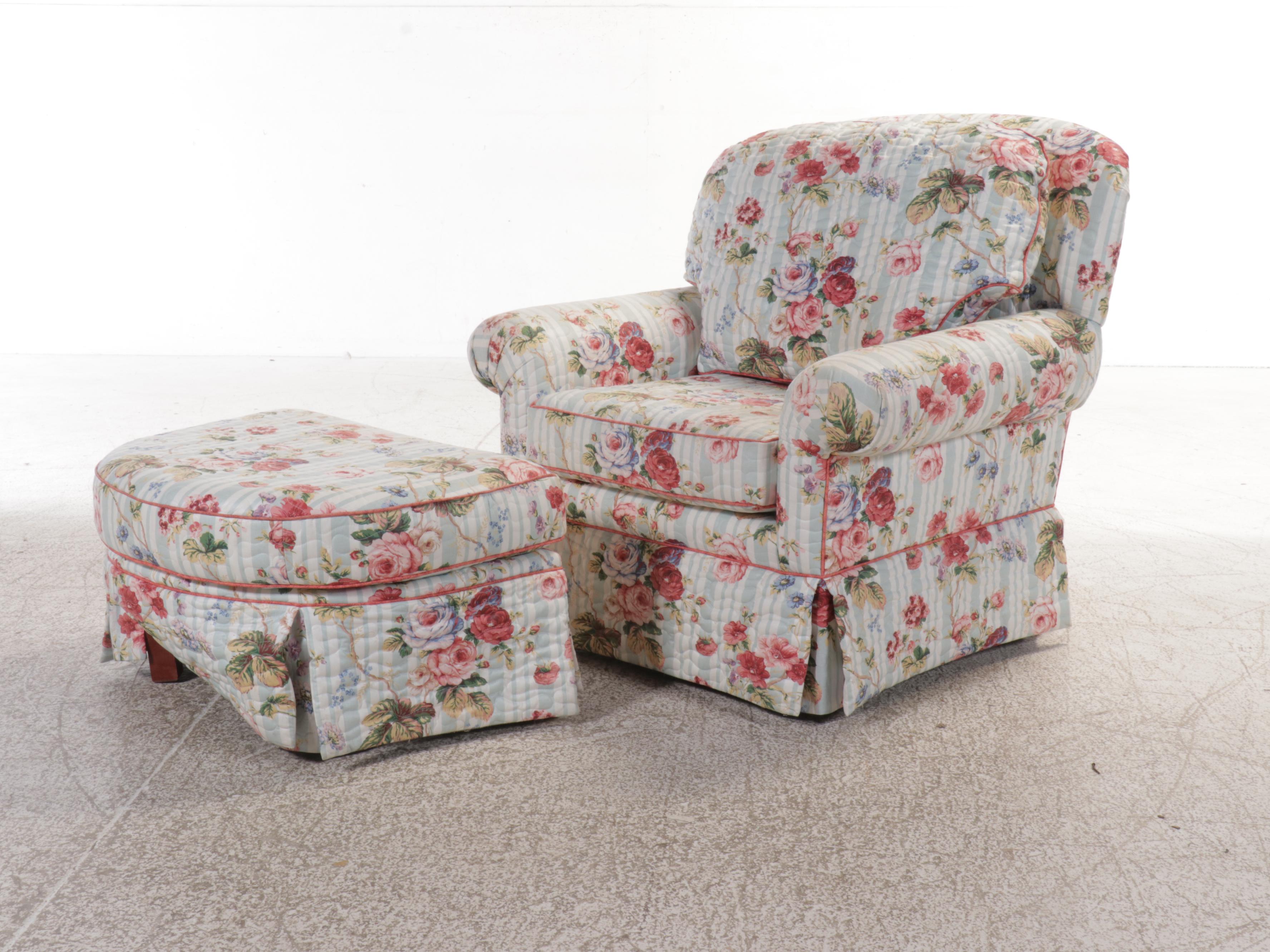 Floral Quilted Chaise Lounge, Armchair and Ottoman