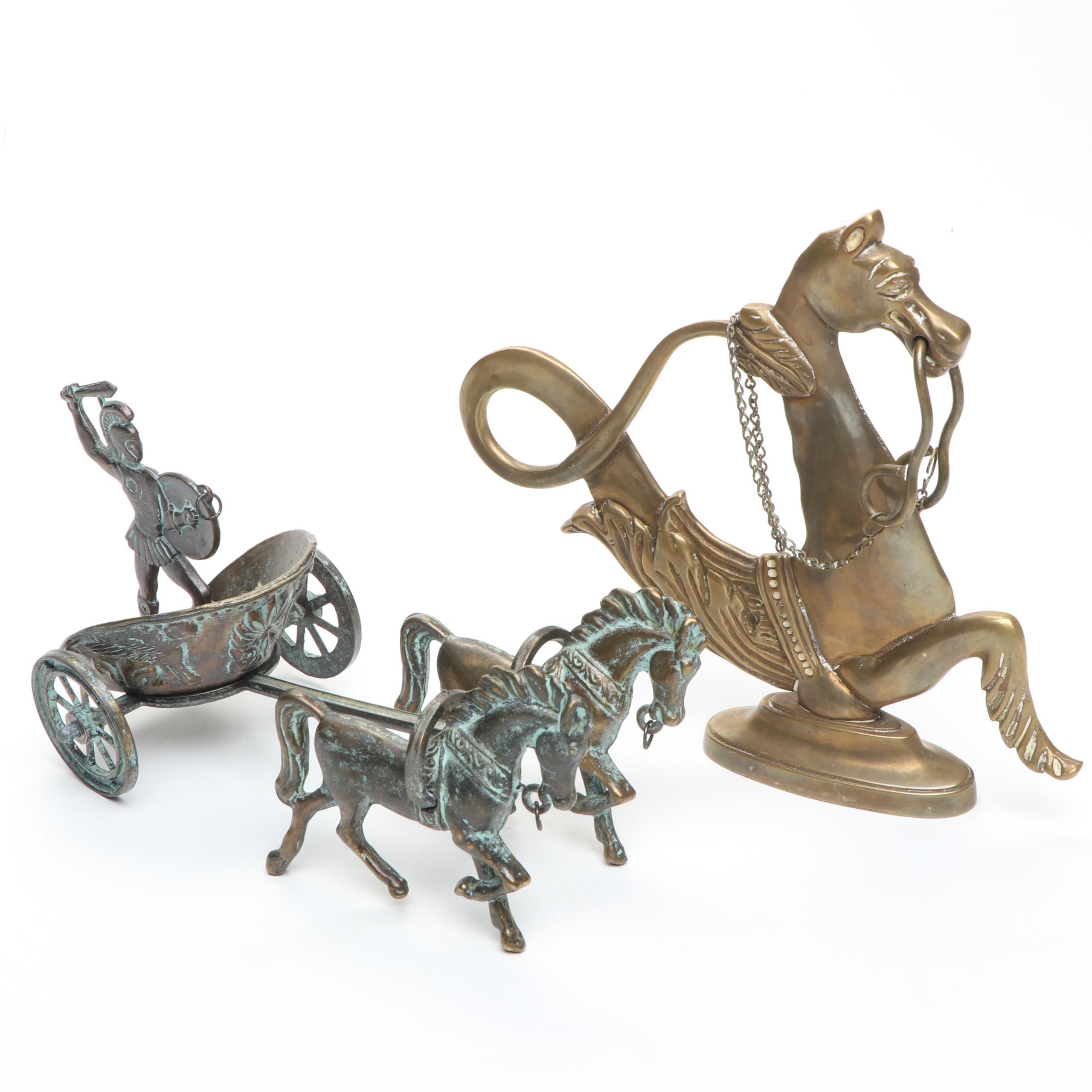 Roman Charioteer Figurine with Brass Hippocampus Figurine