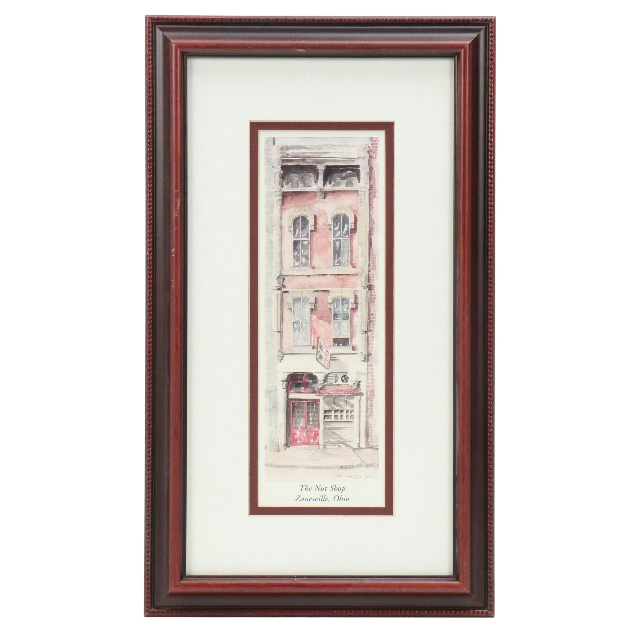 Mary Ann Bucci Offset Lithograph "The Nut Shop, Zanesville, Ohio"