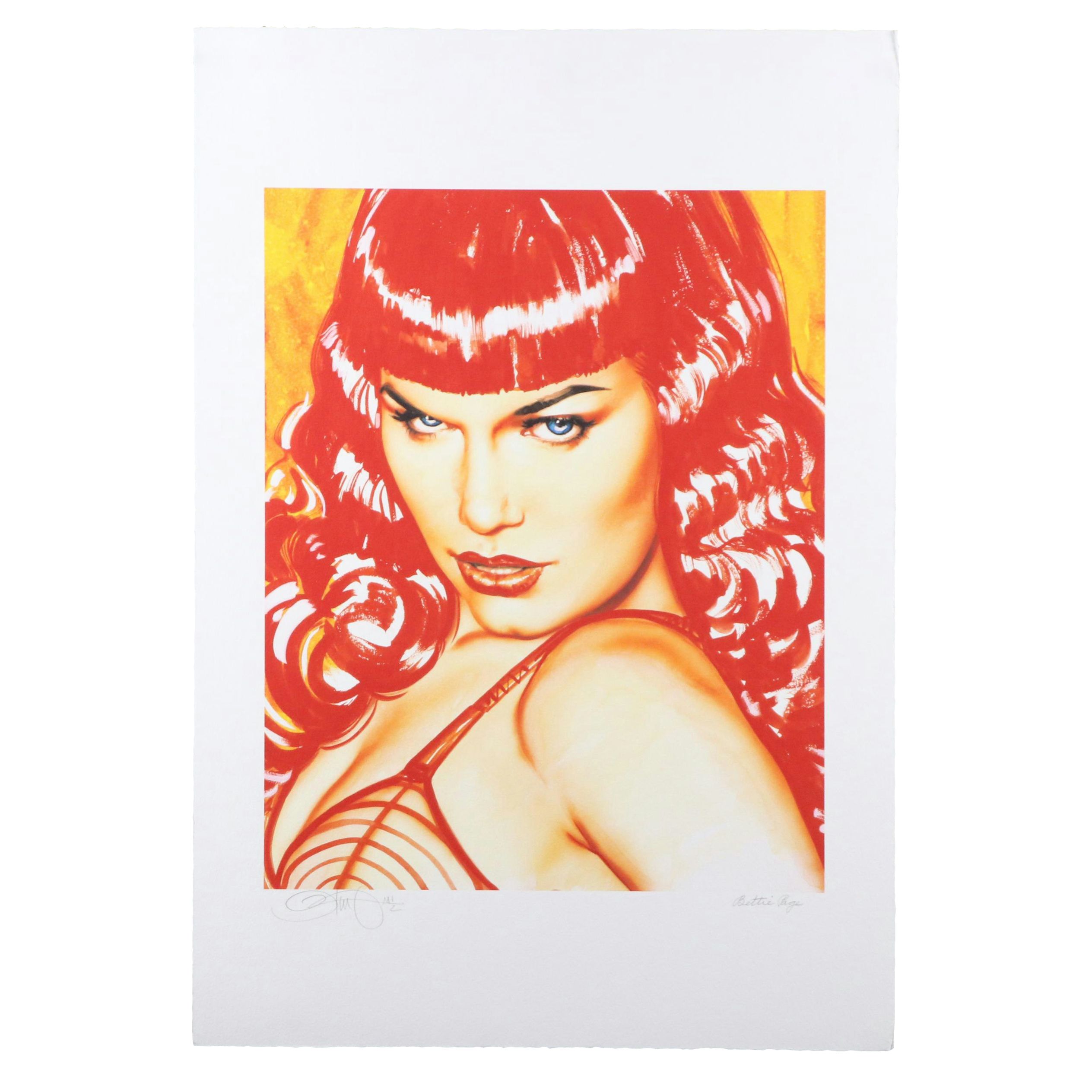 Olivia De Berardinis Stylized Pin-Up Giclée "Bettie Page," 21st Century