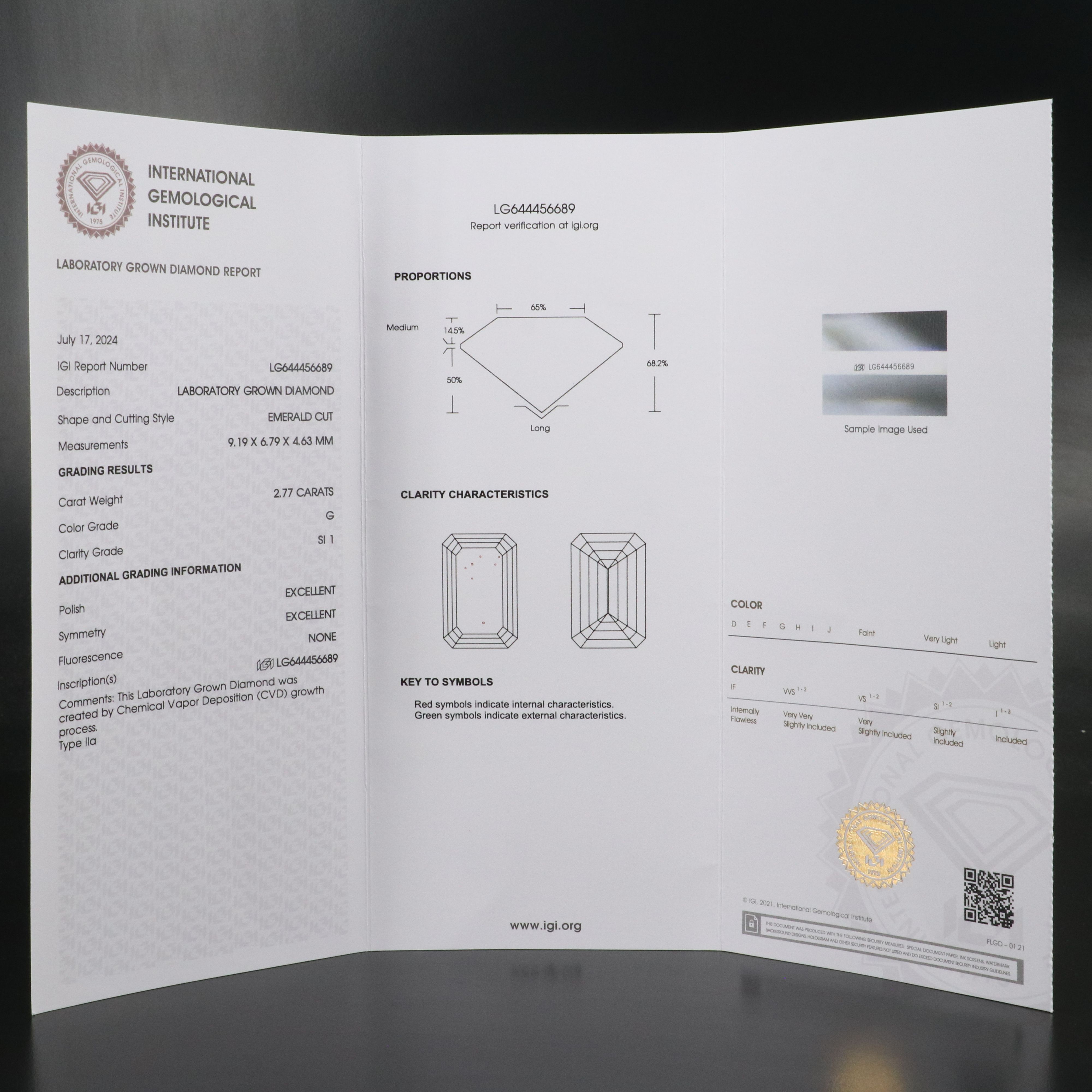 Loose 2.77 CT Lab Grown Diamond with IGI Report