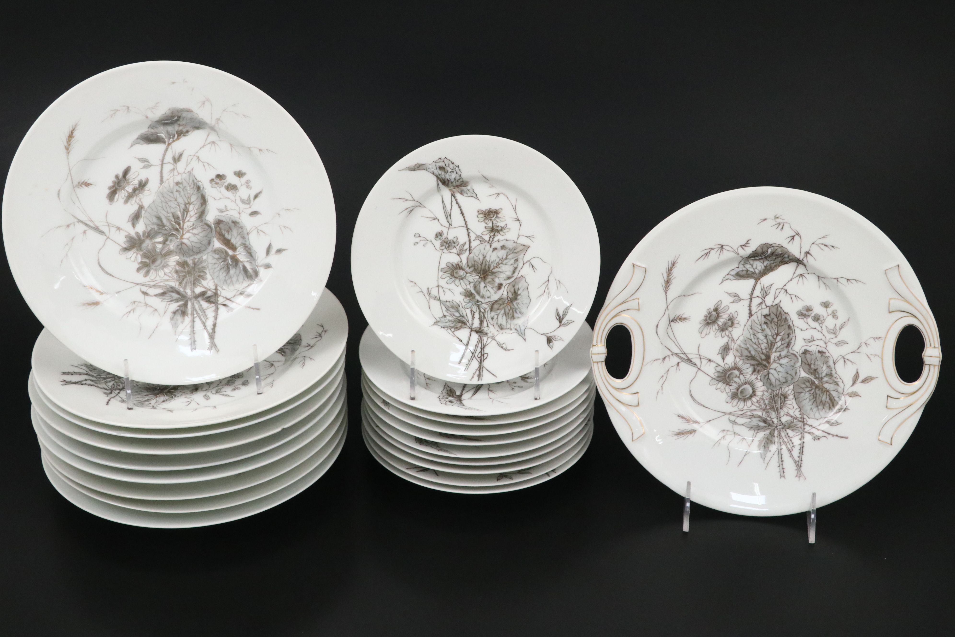 Black and White Floral with Gold Gilt Porcelain Dinnerware