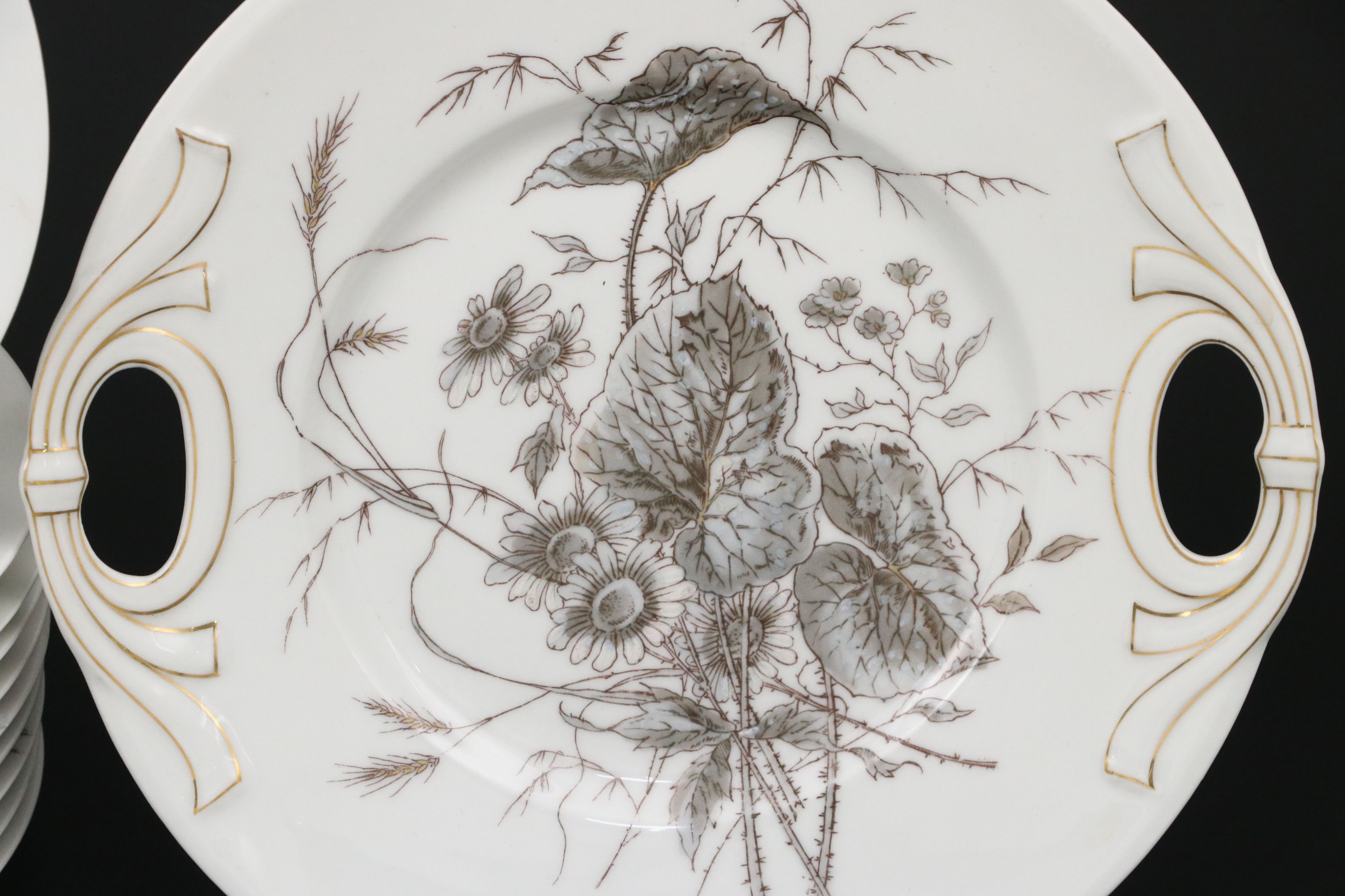 Black and White Floral with Gold Gilt Porcelain Dinnerware