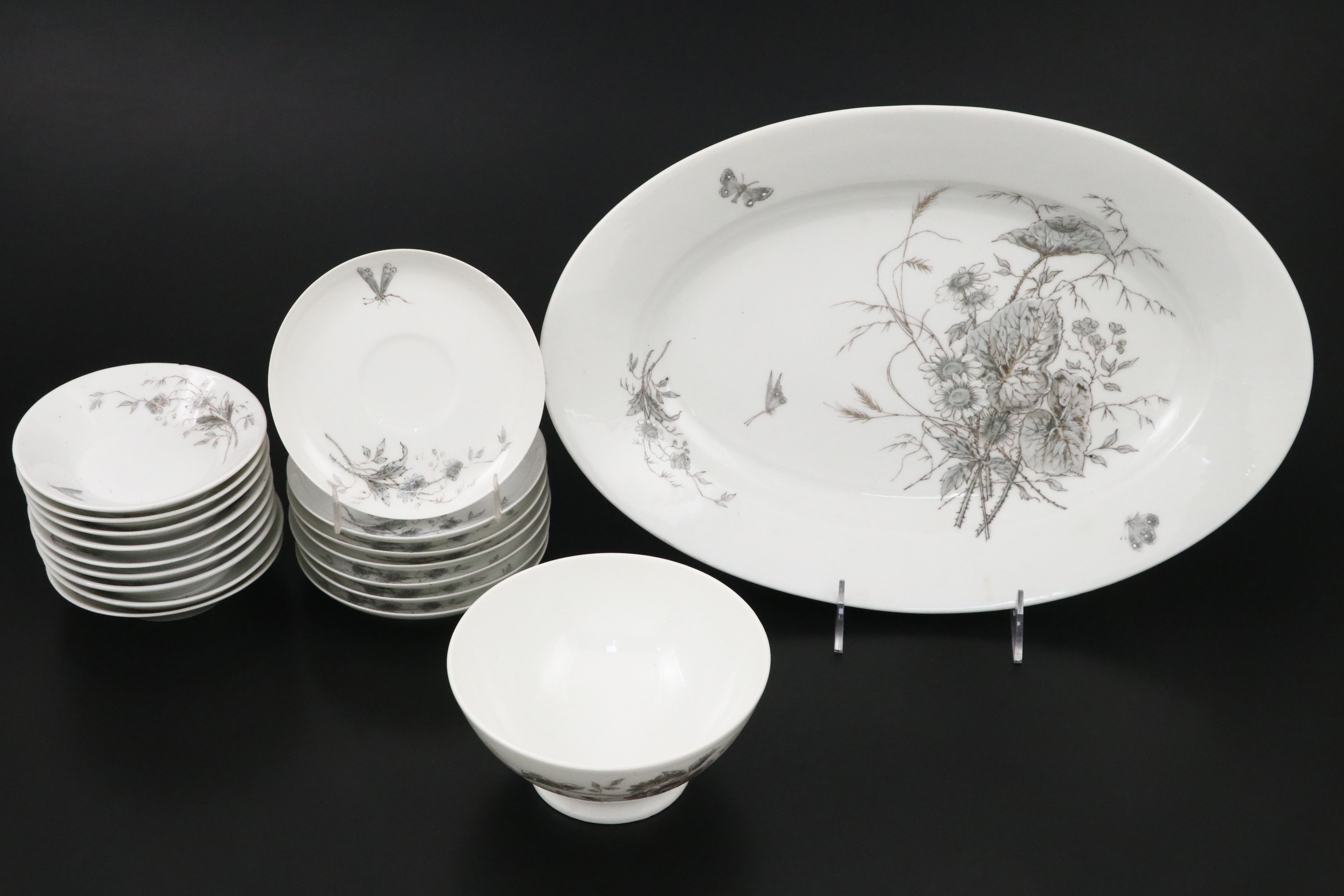 Black and White Floral with Gold Gilt Porcelain Dinnerware