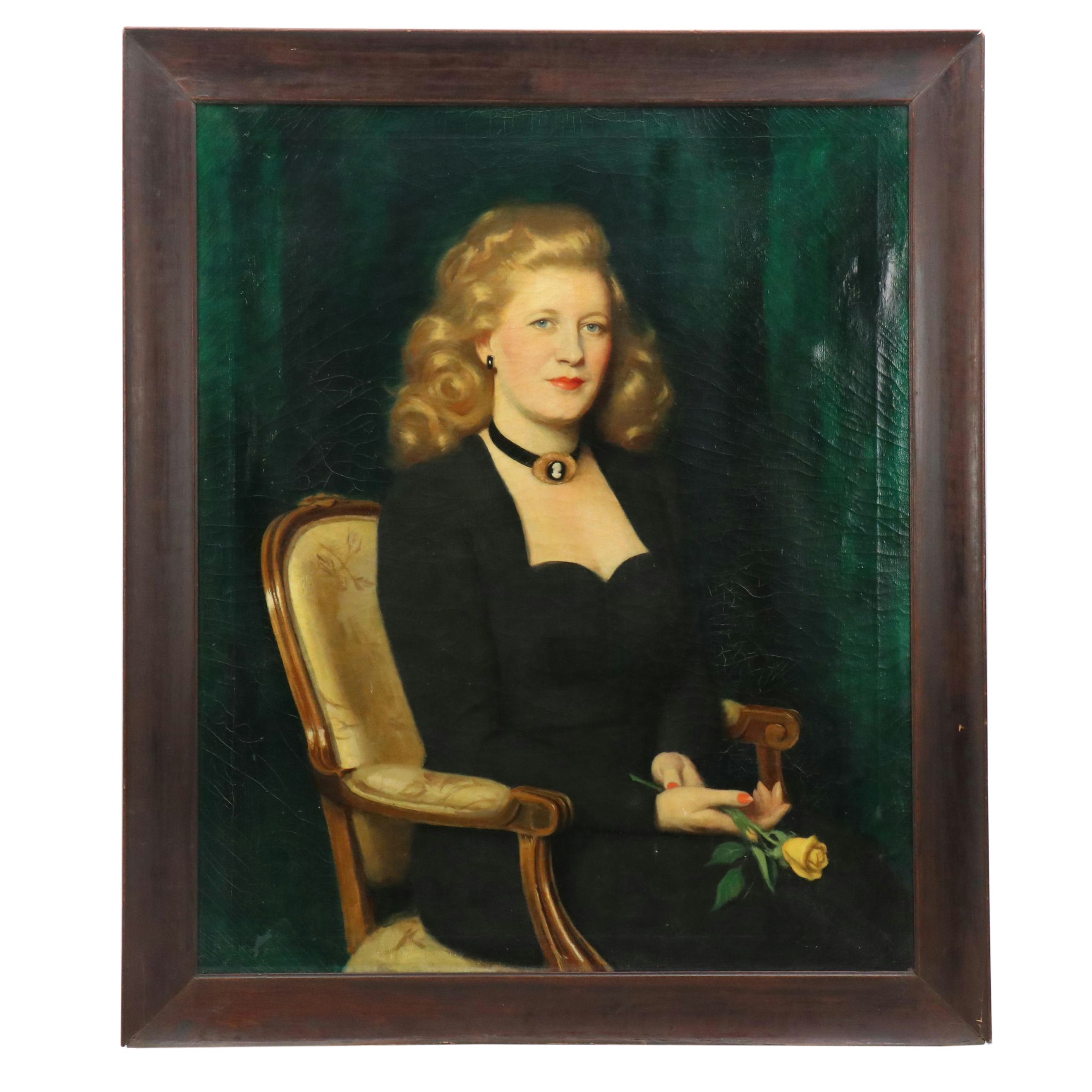 Bernard M. Keyes Oil Portrait of Woman, Late 1940s