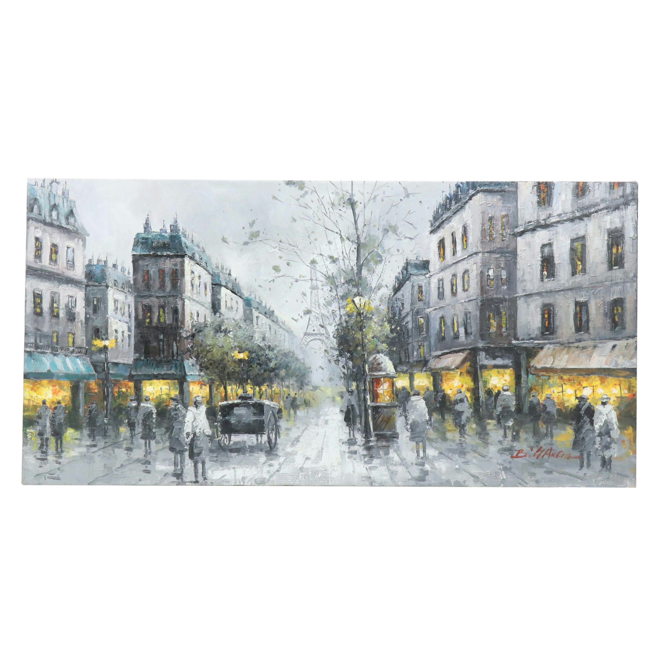 Impasto Parisian Street Scene Oil Painting, Late 20th Century