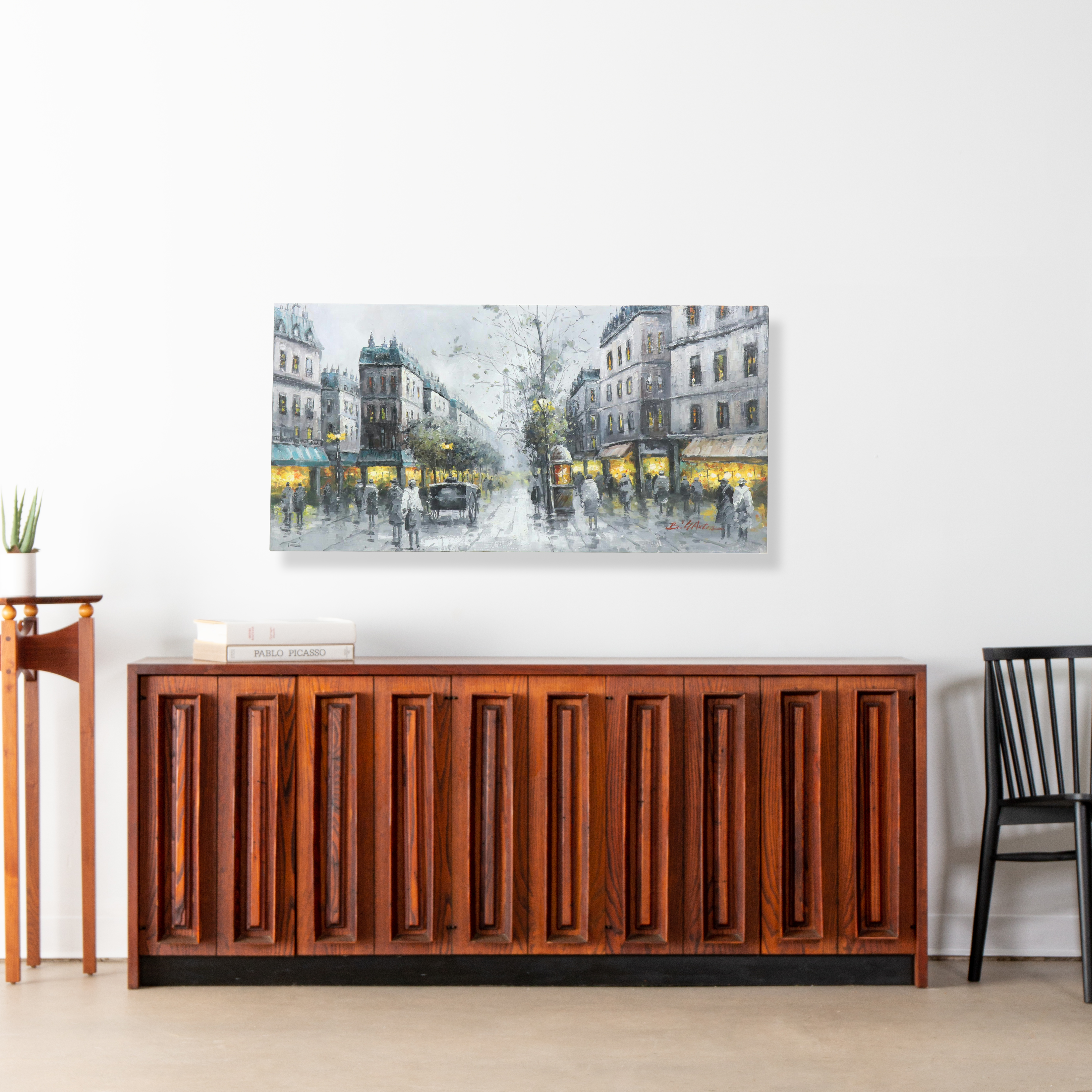 Impasto Parisian Street Scene Oil Painting, Late 20th Century