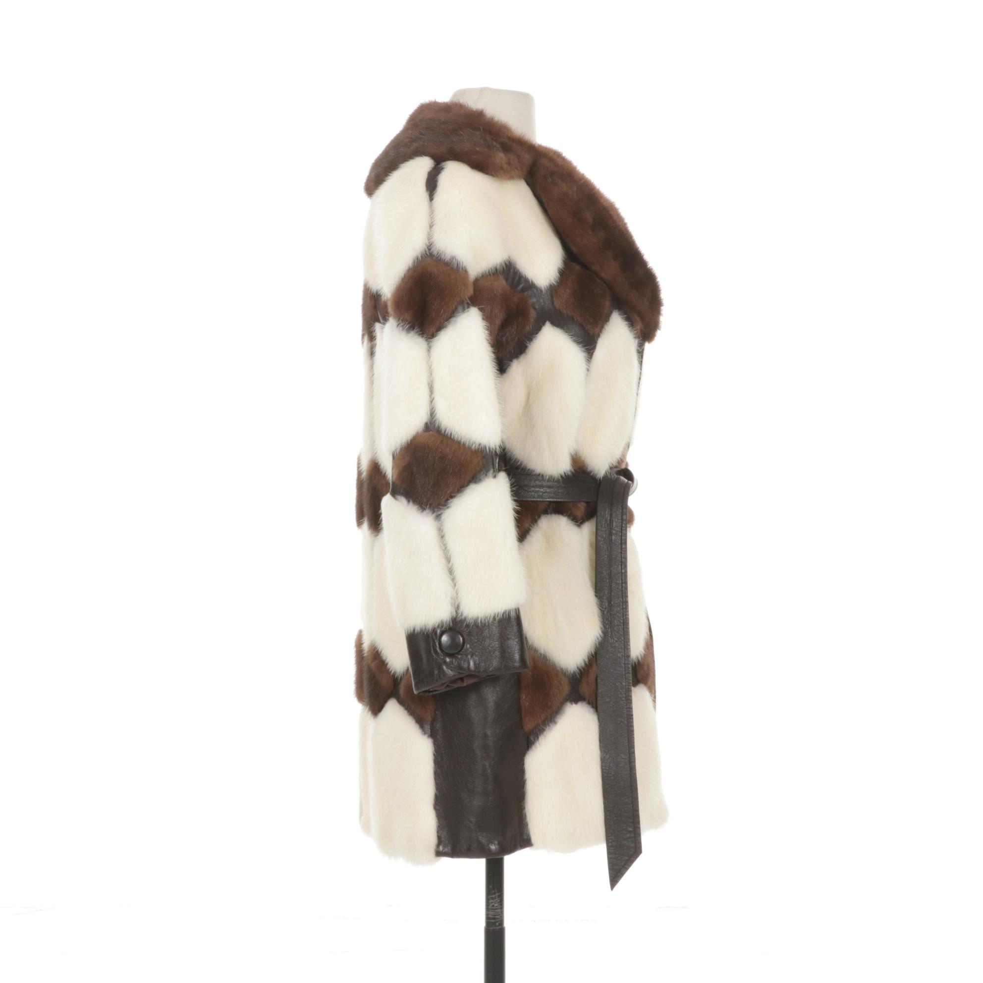 Patchwork Mink Fur and Leather Jacket with Belt by Montaldo's, Mid-Late 20th C.