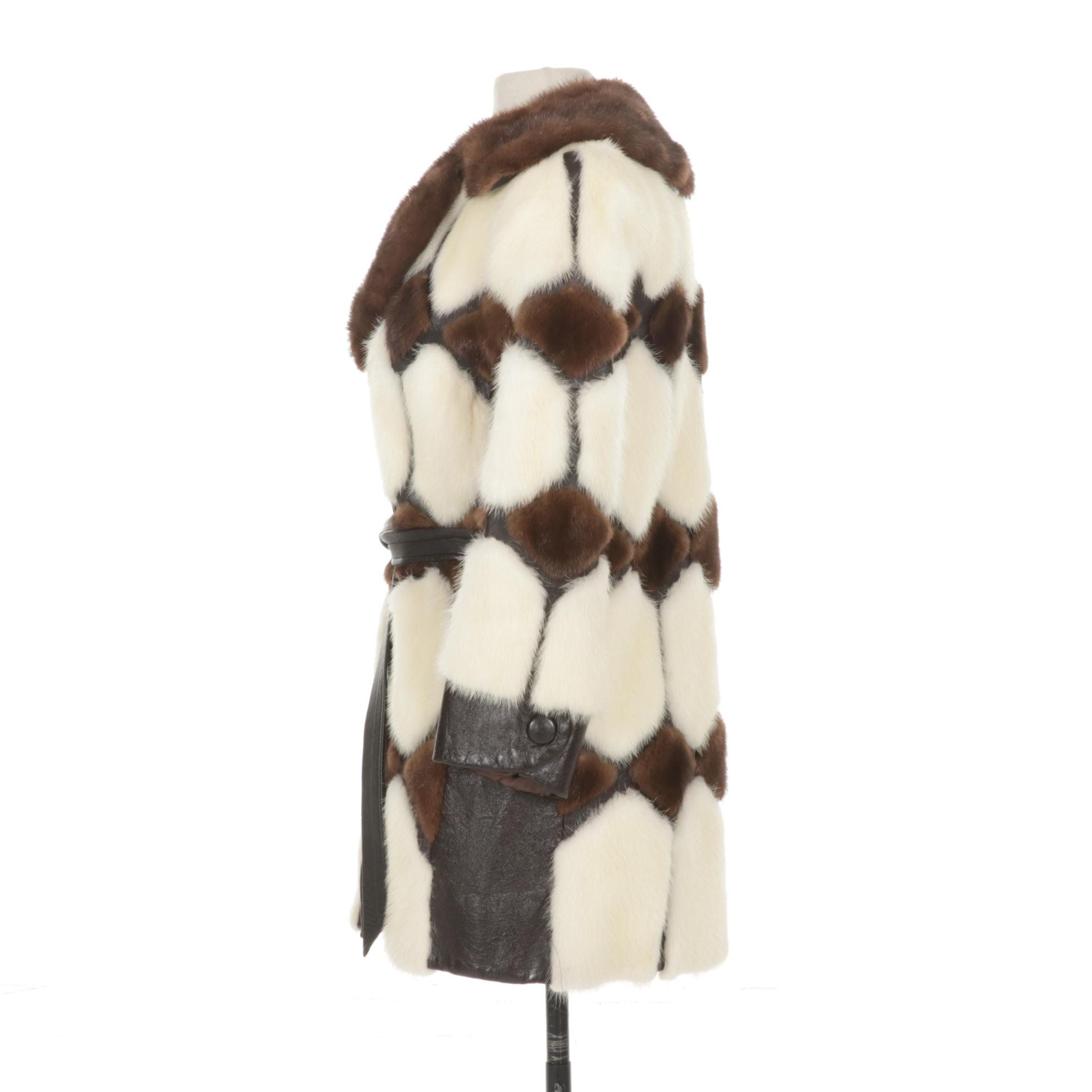 Patchwork Mink Fur and Leather Jacket with Belt by Montaldo's, Mid-Late 20th C.