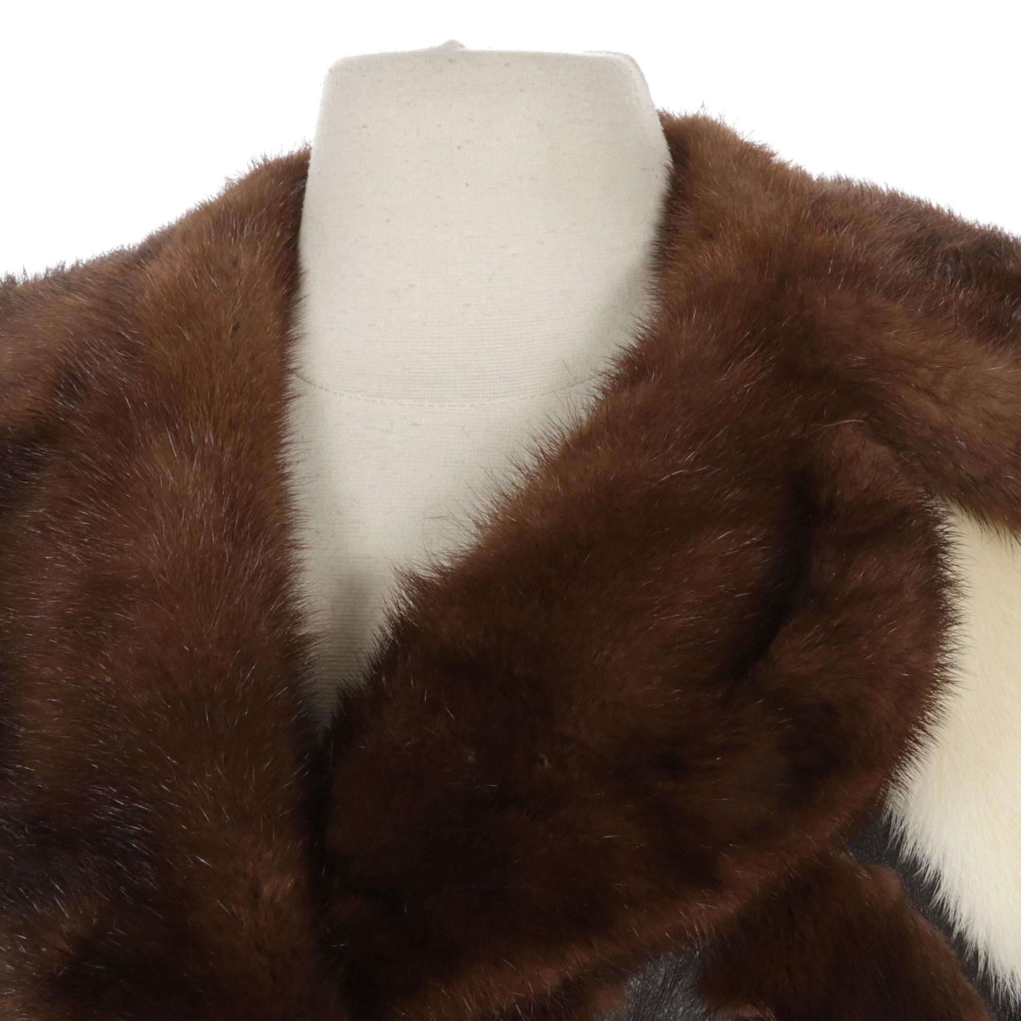 Patchwork Mink Fur and Leather Jacket with Belt by Montaldo's, Mid-Late 20th C.