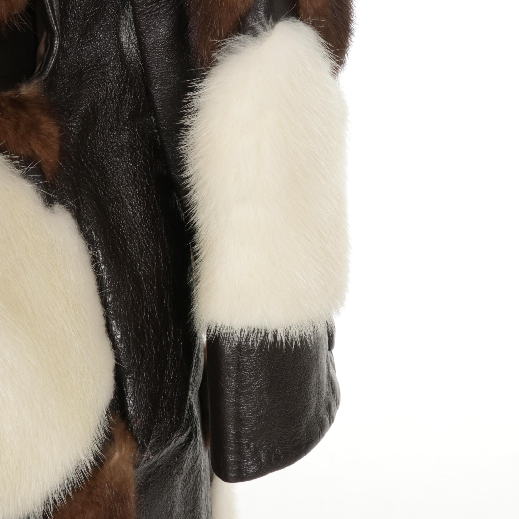 Patchwork Mink Fur and Leather Jacket with Belt by Montaldo's, Mid-Late 20th C.