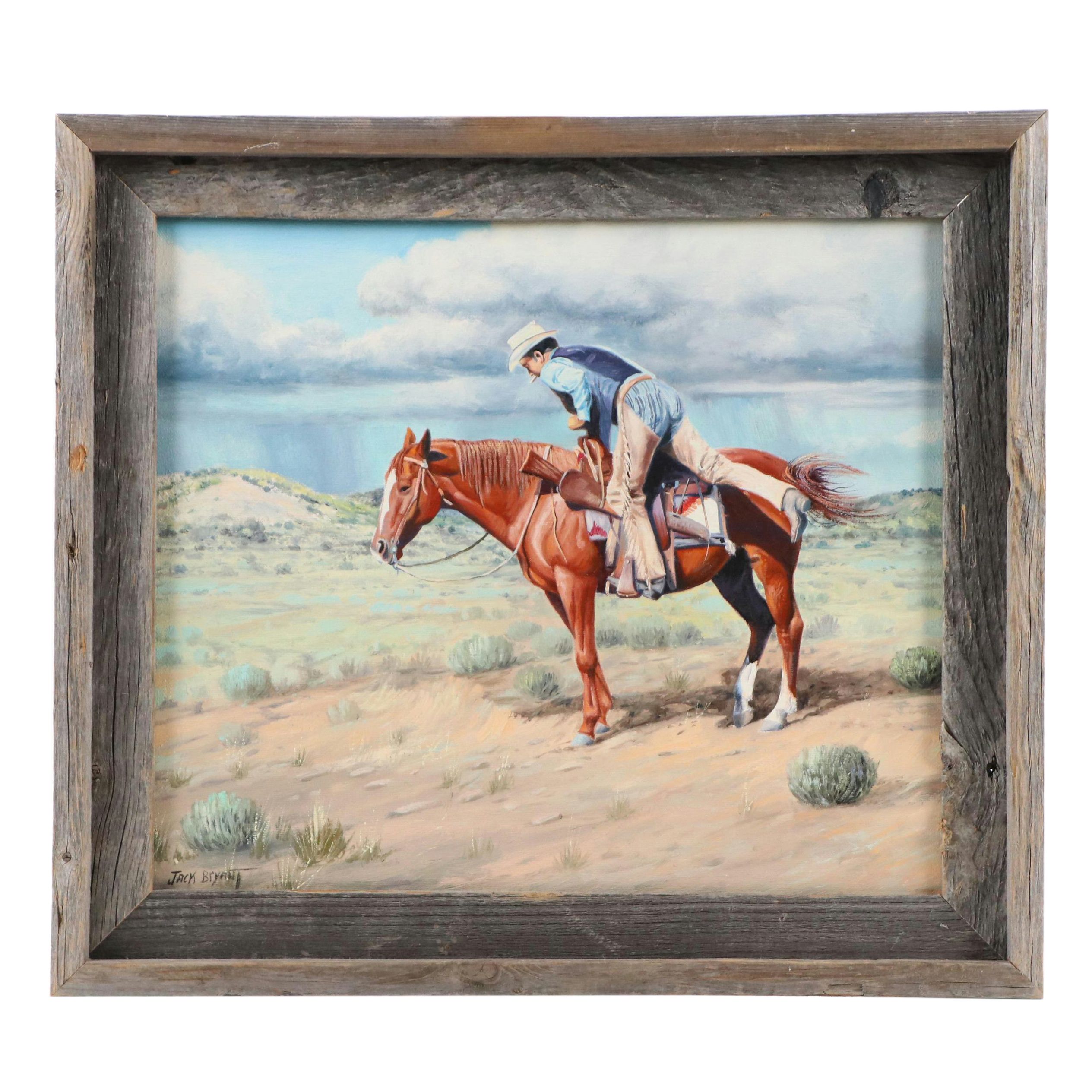 Jack Bryant Oil Western Painting "Quarter Horse: 'I Wanna Go'," Circa 1972