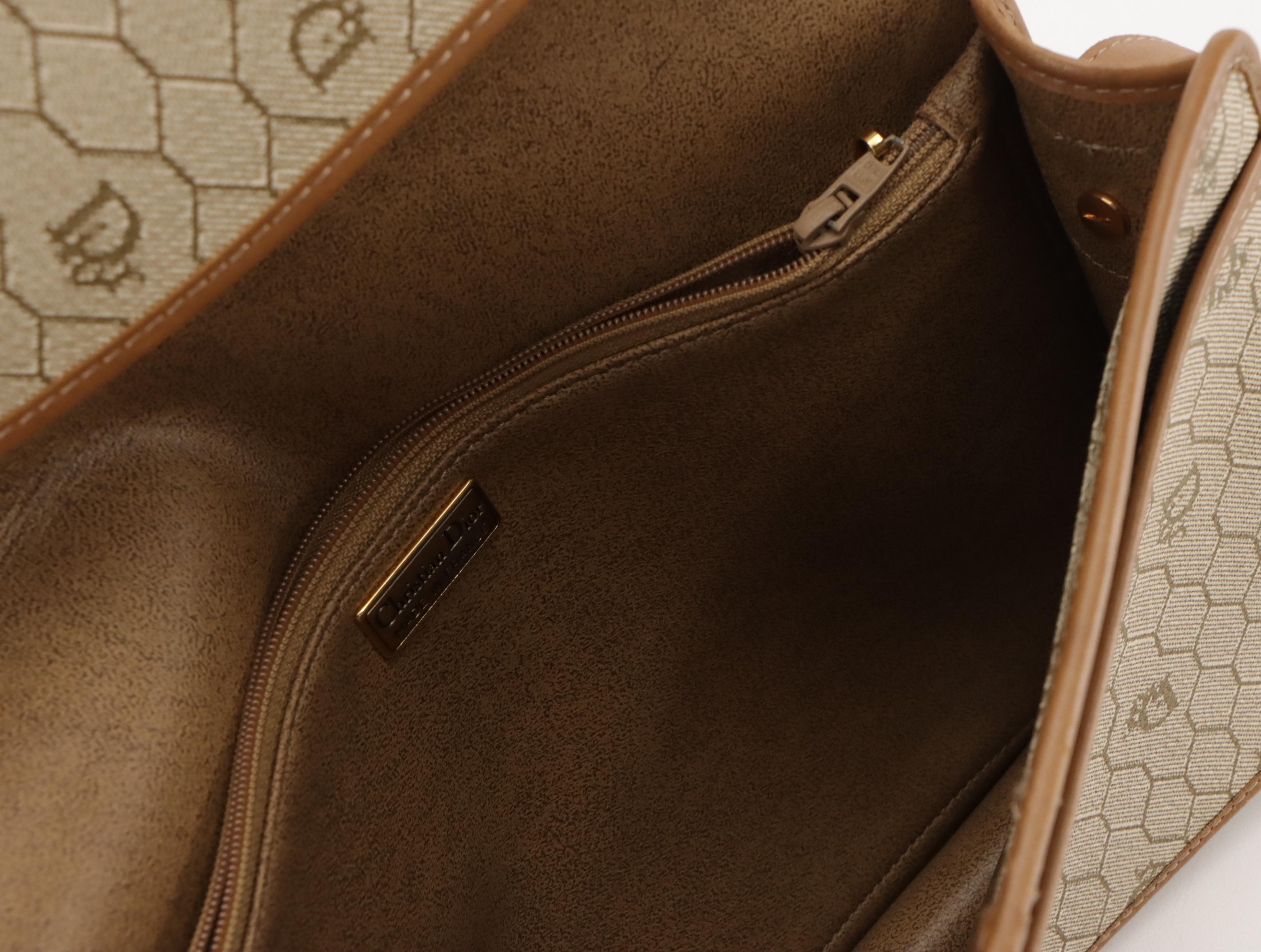 Christian Dior Front Flap Crossbody Bag in Beige Honeycomb Canvas & Leather