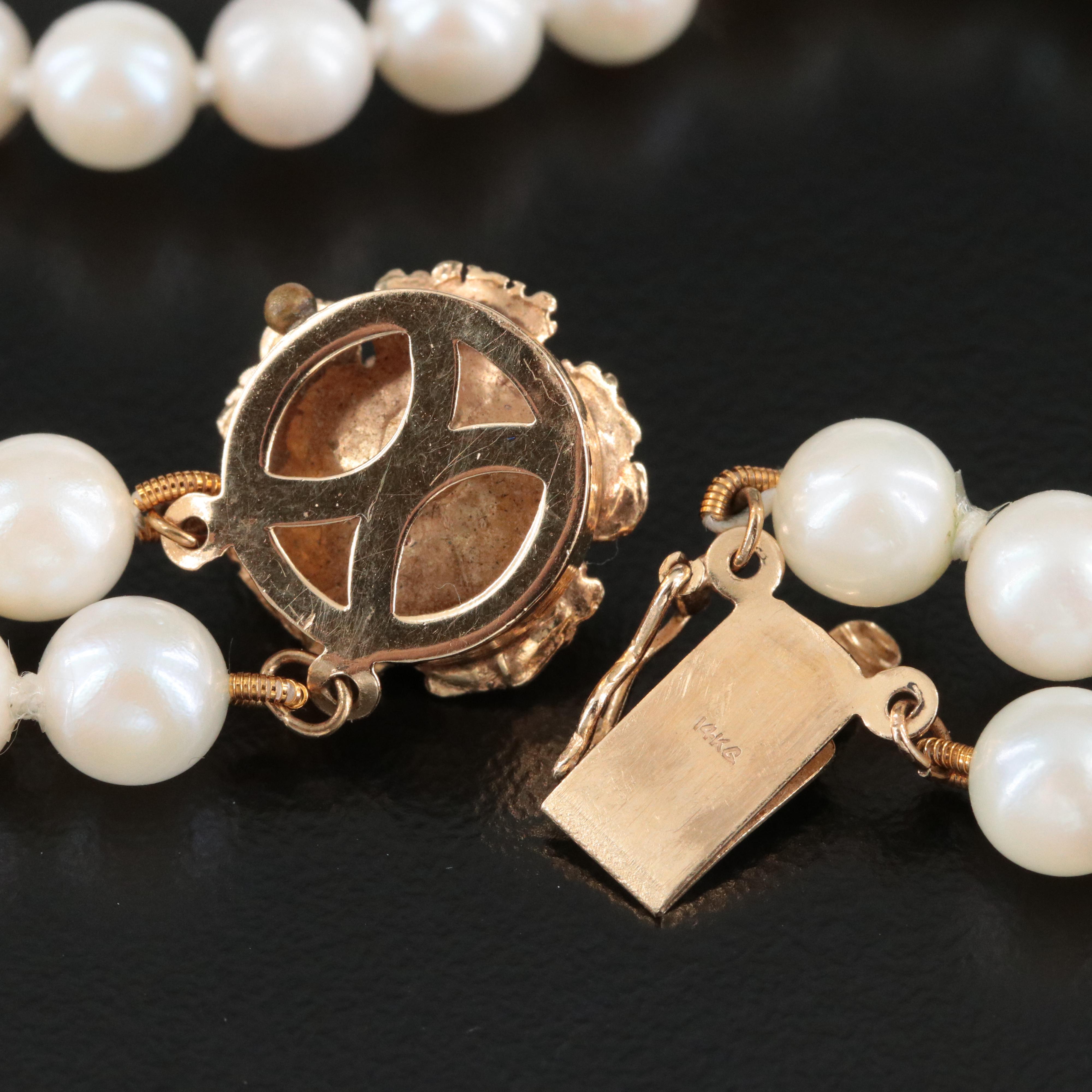 Pearl Double Strand Bracelet with 14K Spacer Bars and Flower Clasp