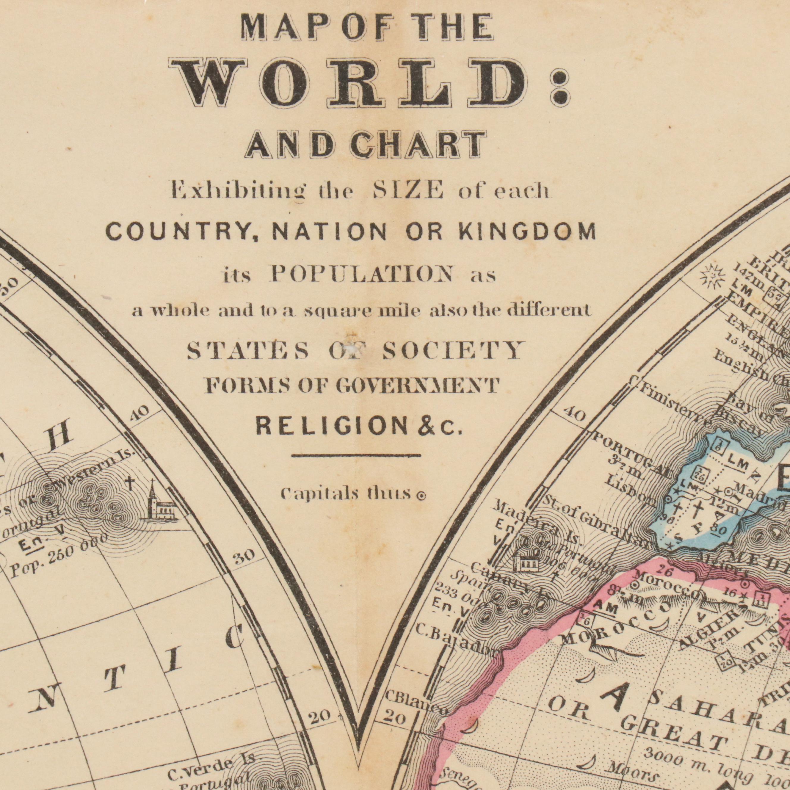 Stiles, Sherman & Smith Hand-Colored Engraved "Map of the World," circa 1839