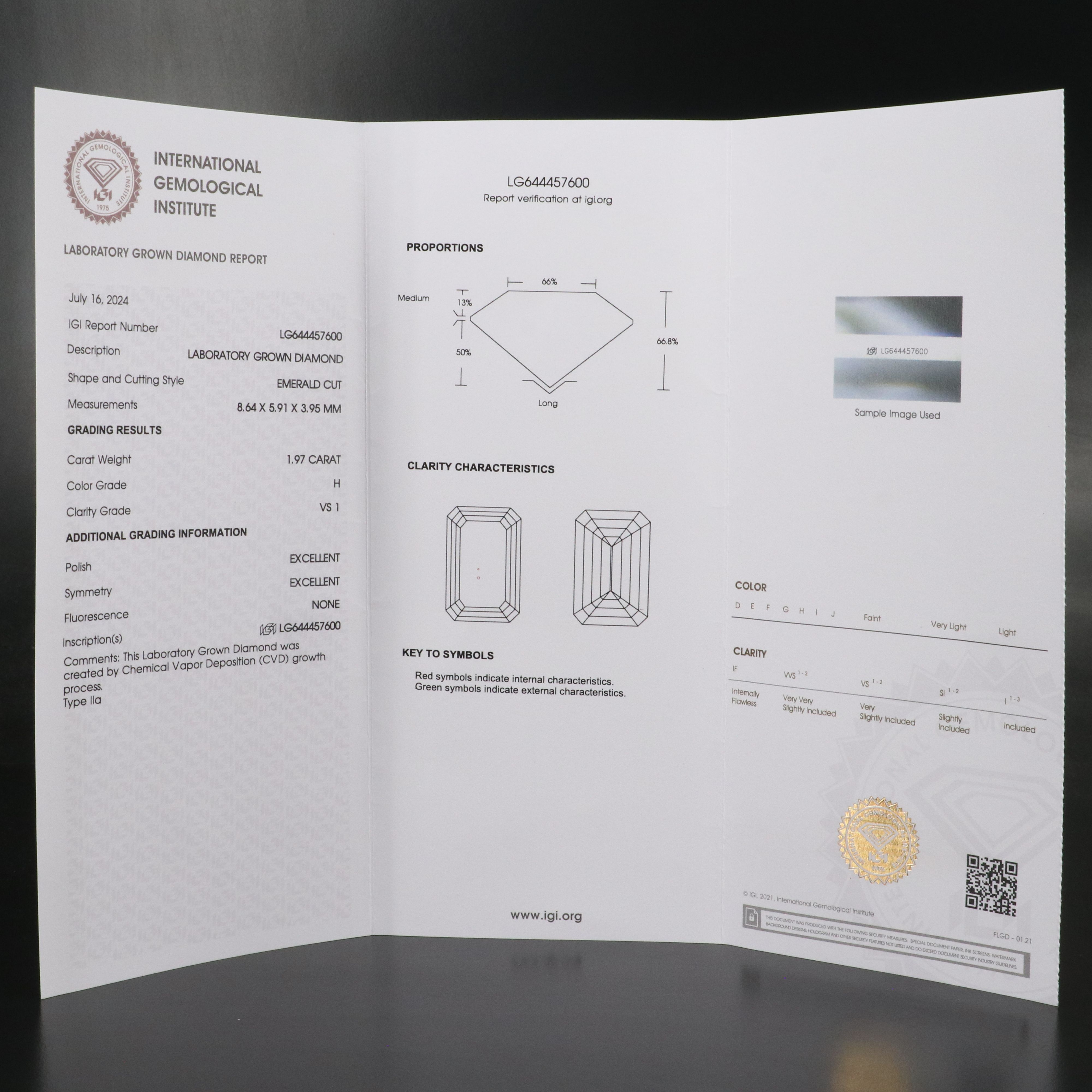Loose 1.97 CT Lab Grown Diamond with IGI Report