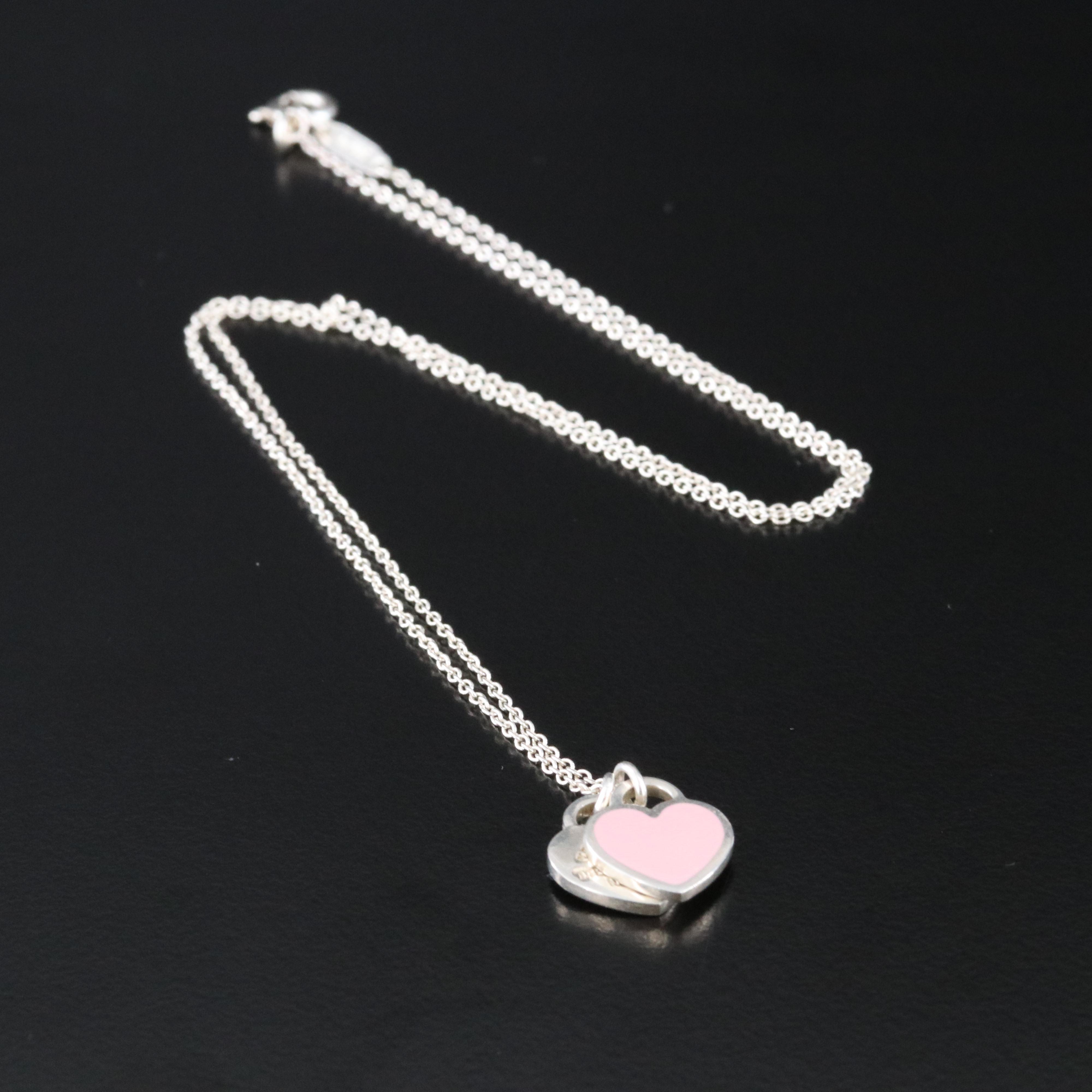 Tiffany & Co. Return to Tiffany Sterling and Pink Enamel Double Heart Necklace