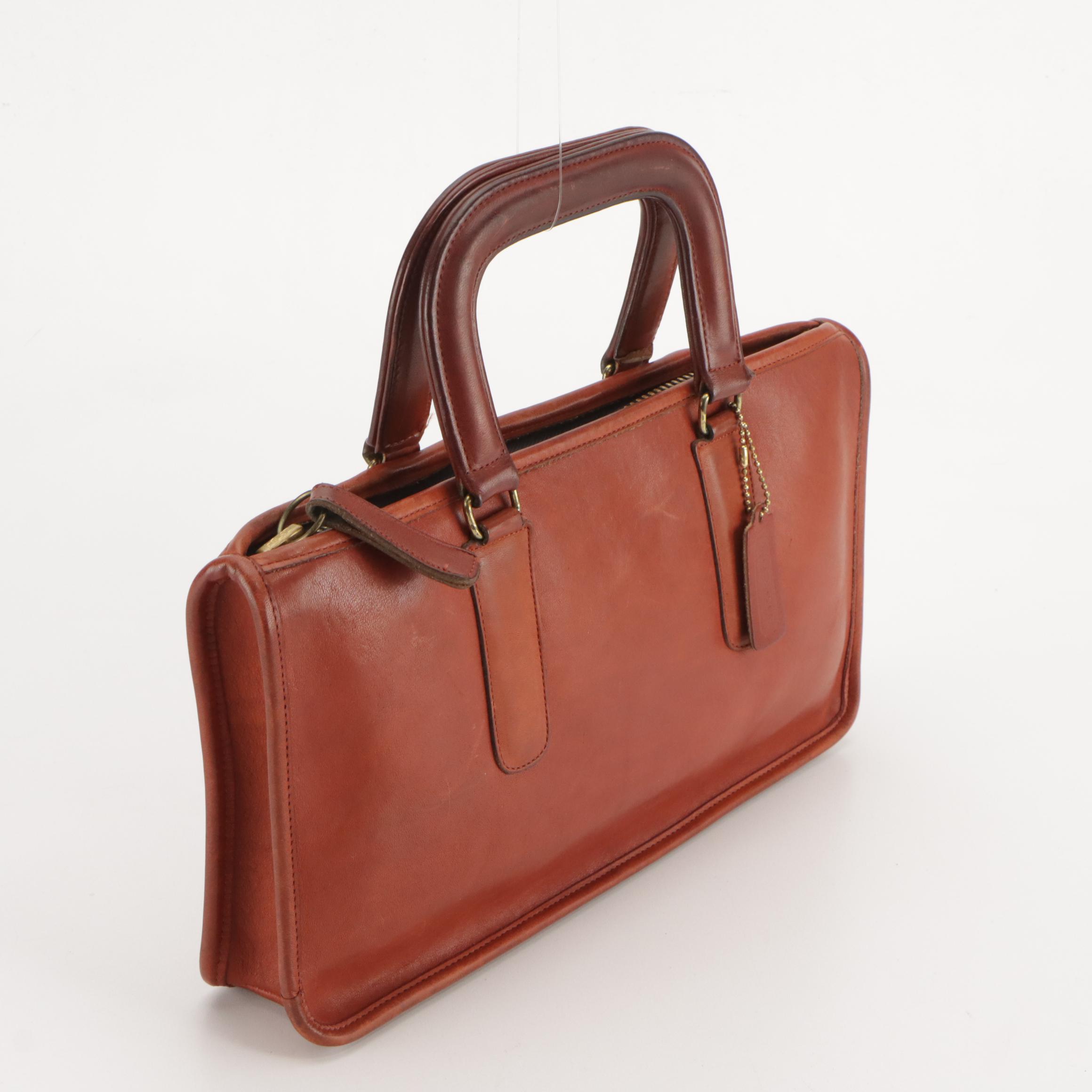 Coach Vintage Zippered Top Handle Bag in Burnt Umber Leather, 1970s