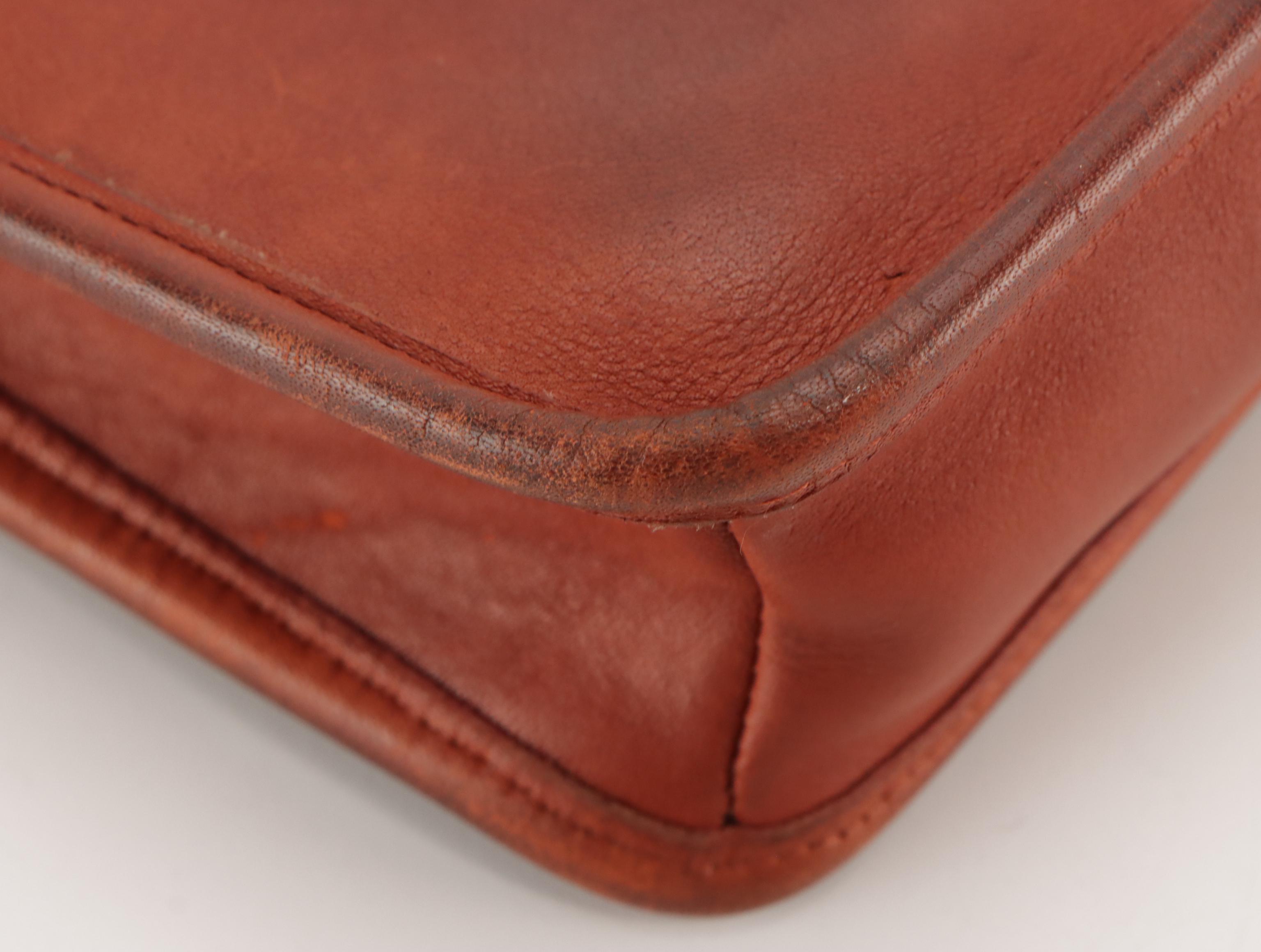 Coach Vintage Zippered Top Handle Bag in Burnt Umber Leather, 1970s