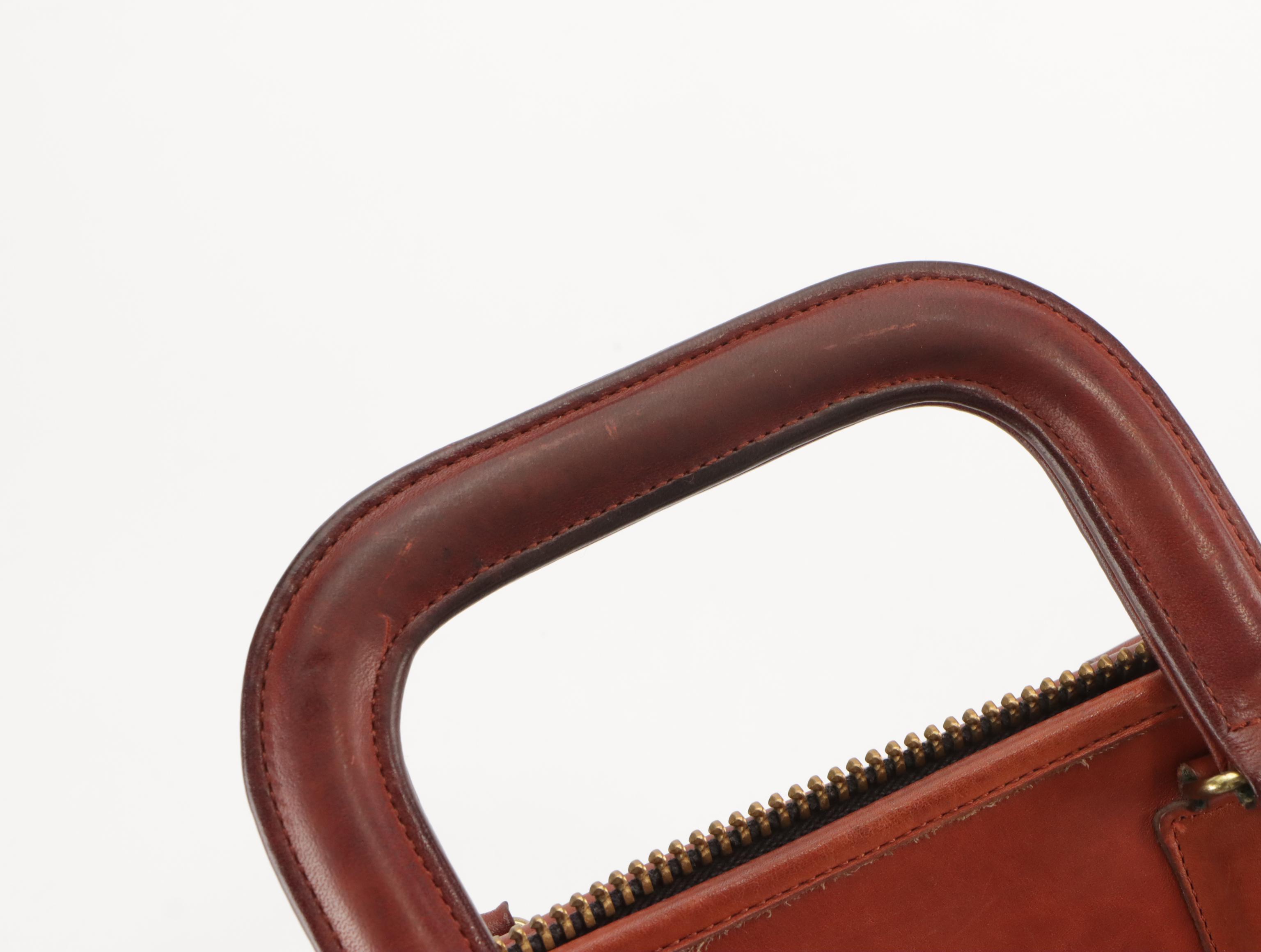 Coach Vintage Zippered Top Handle Bag in Burnt Umber Leather, 1970s