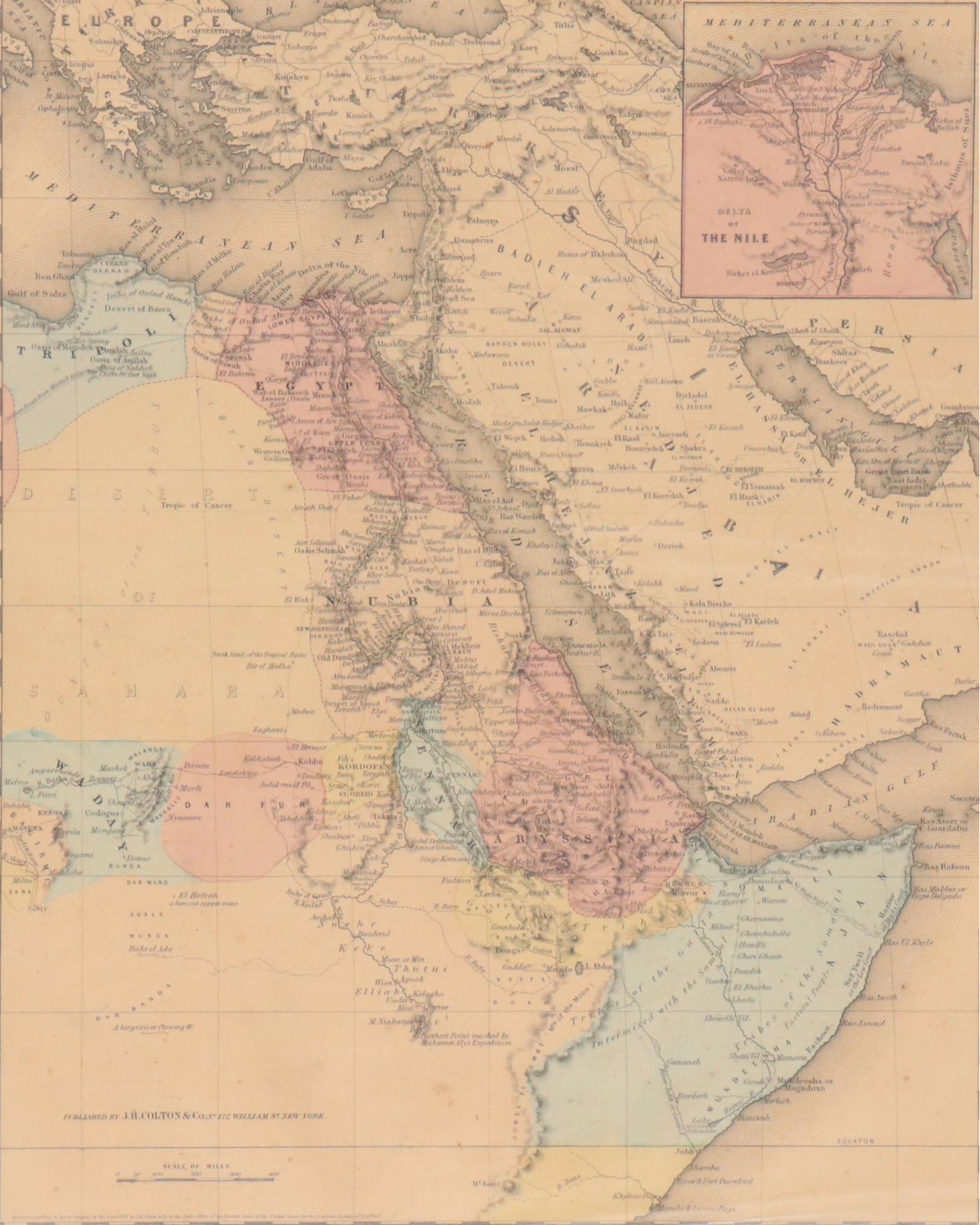 J. H. Colton & Co. Hand-Colored Engraved Map "Africa North Eastern," Circa 1855