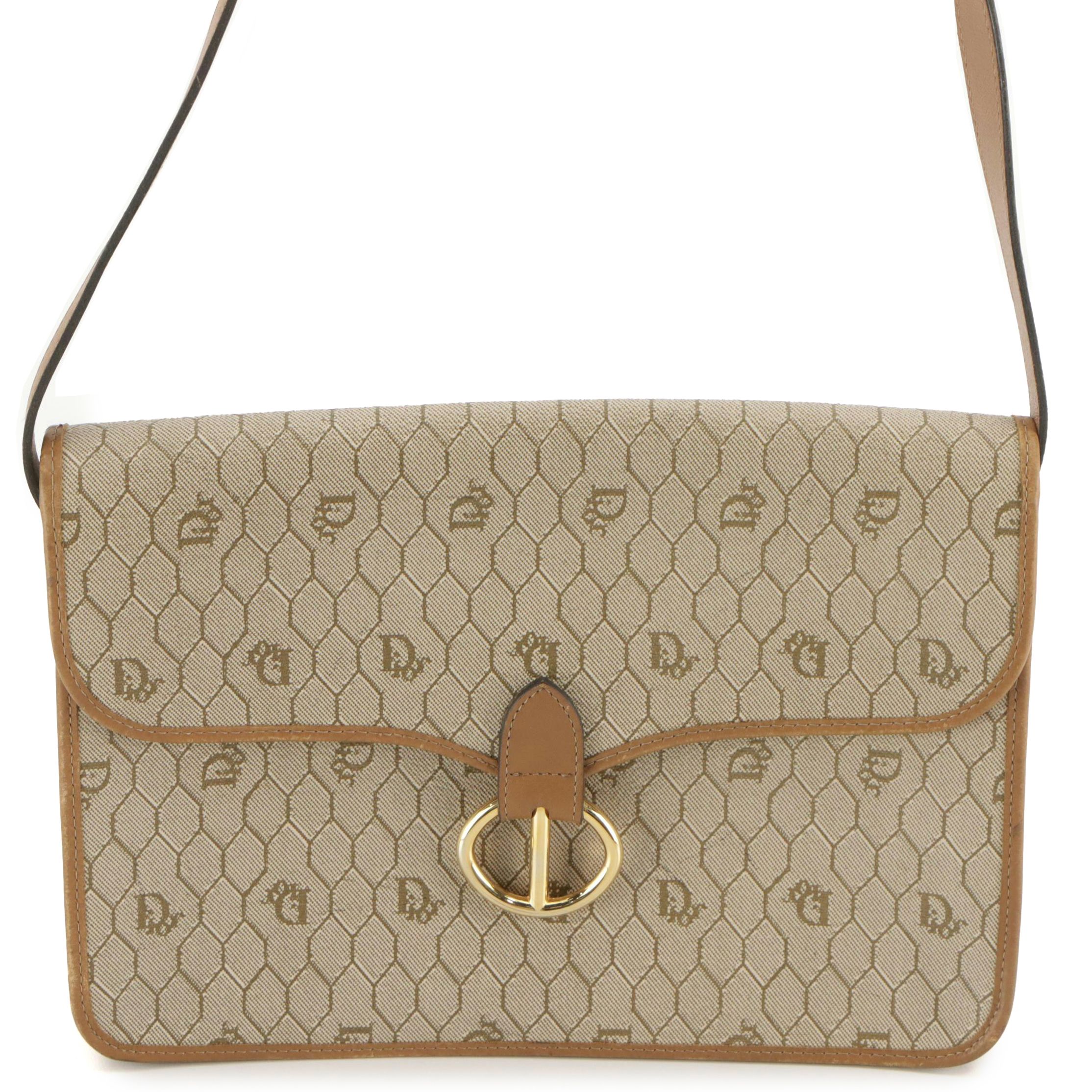 Christian Dior Front Flap Crossbody Bag in Beige Honeycomb Canvas & Leather