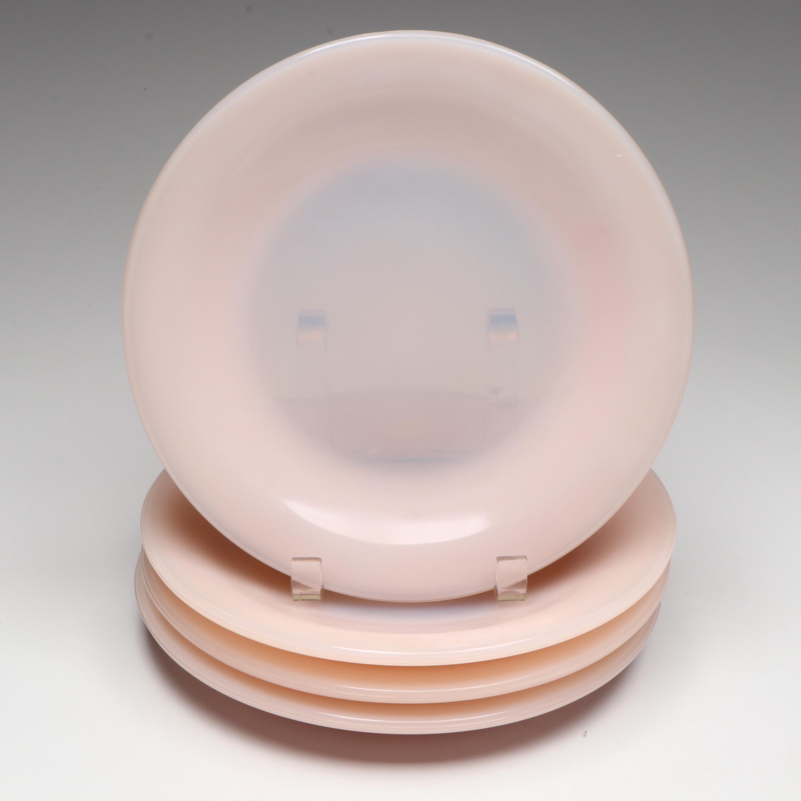 Martha by Mail Pink Milk Glass Dinnerware with Rooster Compote and Hobnail Glass