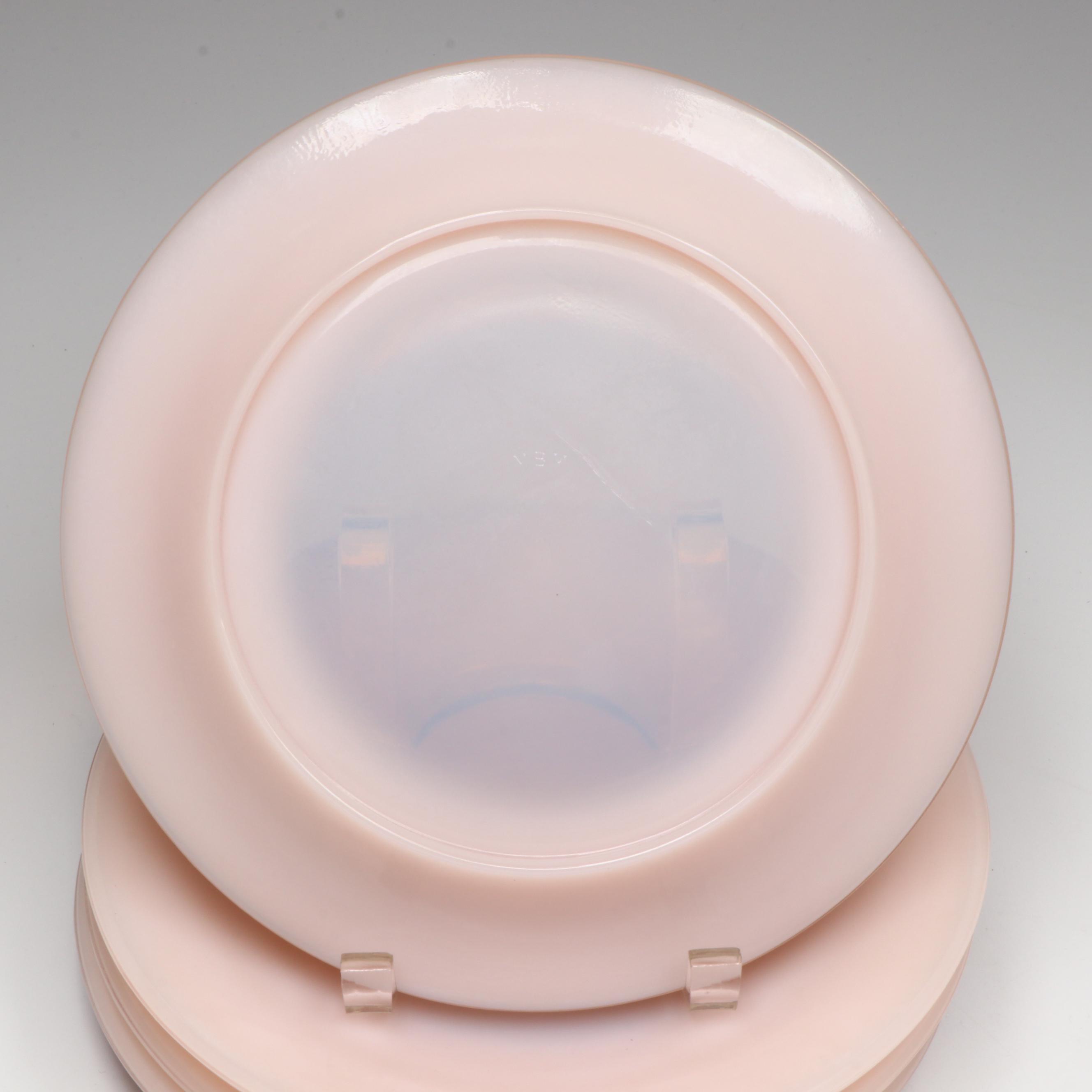 Martha by Mail Pink Milk Glass Dinnerware with Rooster Compote and Hobnail Glass